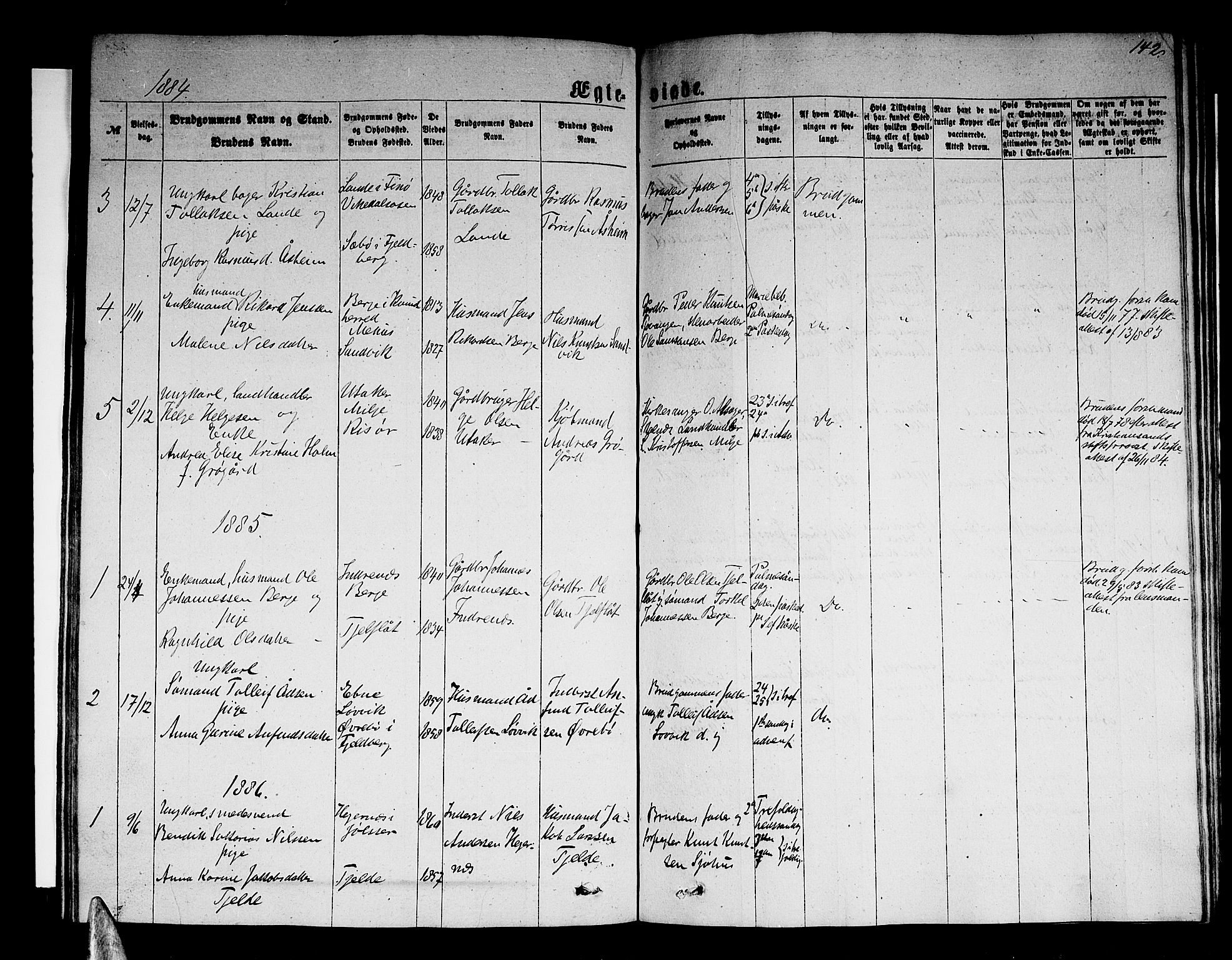 Skånevik sokneprestembete, AV/SAB-A-77801/H/Hab: Klokkerbok nr. A 1, 1860-1887, s. 142