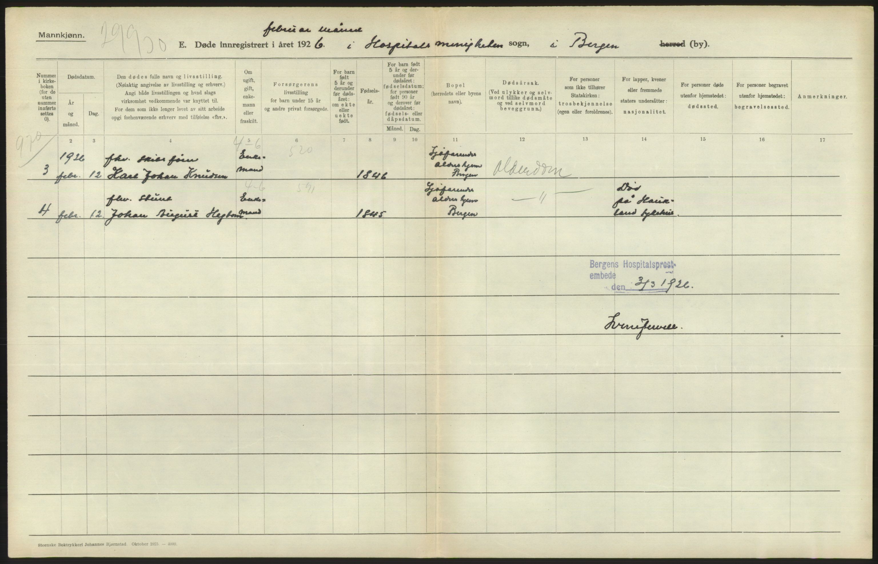 Statistisk sentralbyrå, Sosiodemografiske emner, Befolkning, AV/RA-S-2228/D/Df/Dfc/Dfcf/L0028: Bergen: Gifte, døde, dødfødte., 1926, s. 790