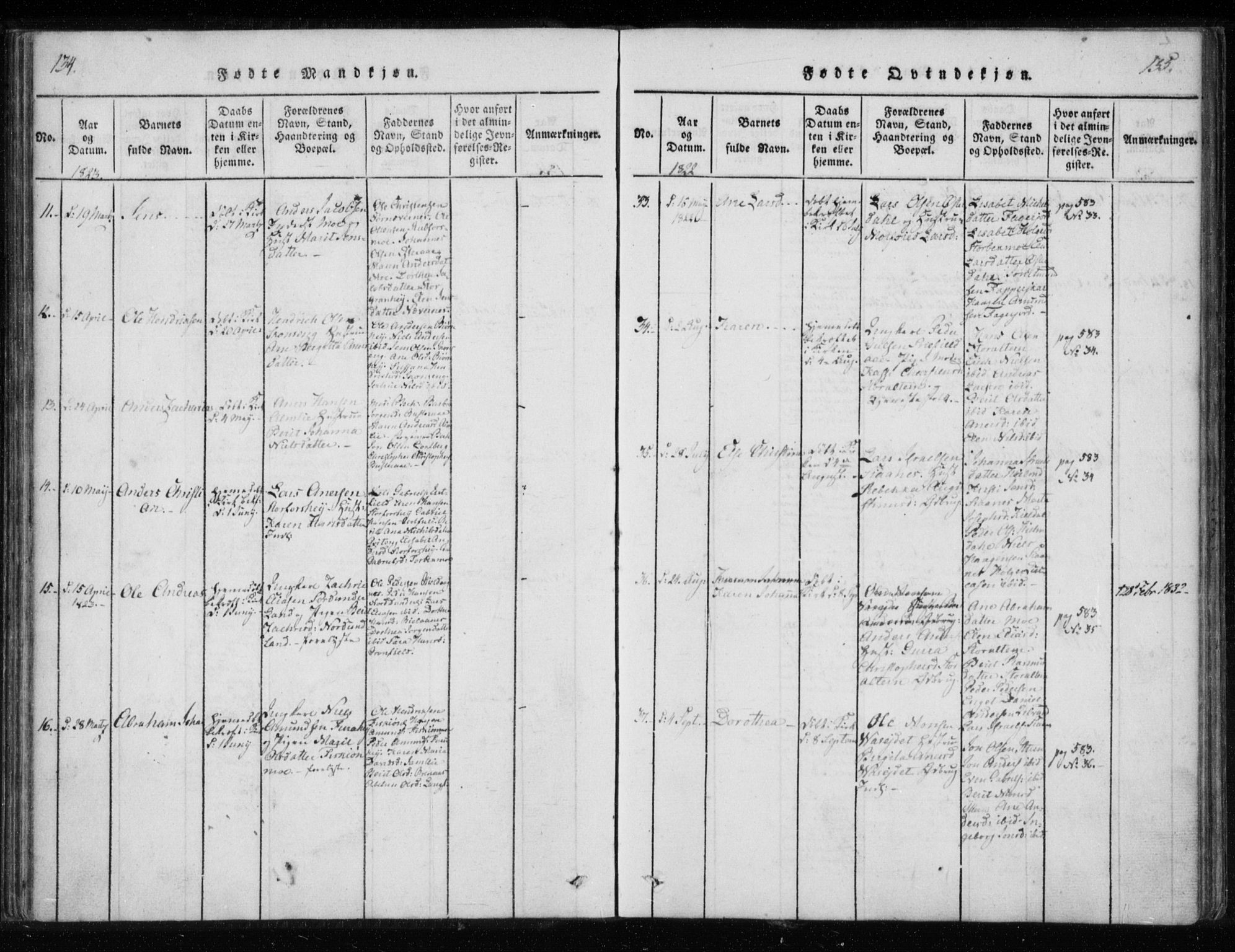 Ministerialprotokoller, klokkerbøker og fødselsregistre - Nordland, SAT/A-1459/825/L0353: Ministerialbok nr. 825A07, 1820-1826, s. 134-135