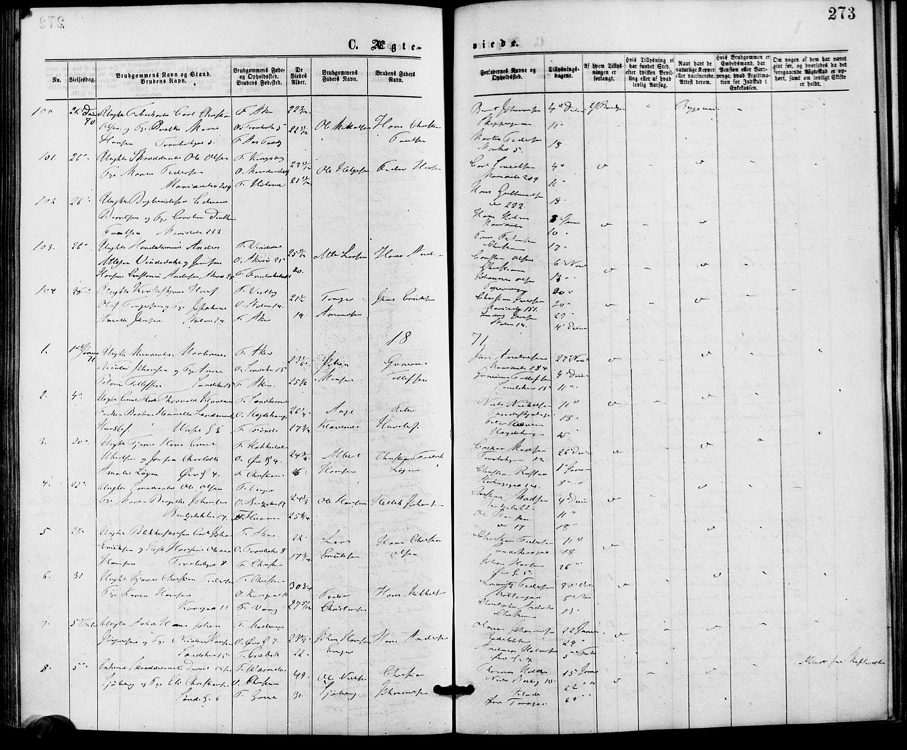 Gamle Aker prestekontor Kirkebøker, AV/SAO-A-10617a/G/L0003: Klokkerbok nr. 3, 1869-1874, s. 273