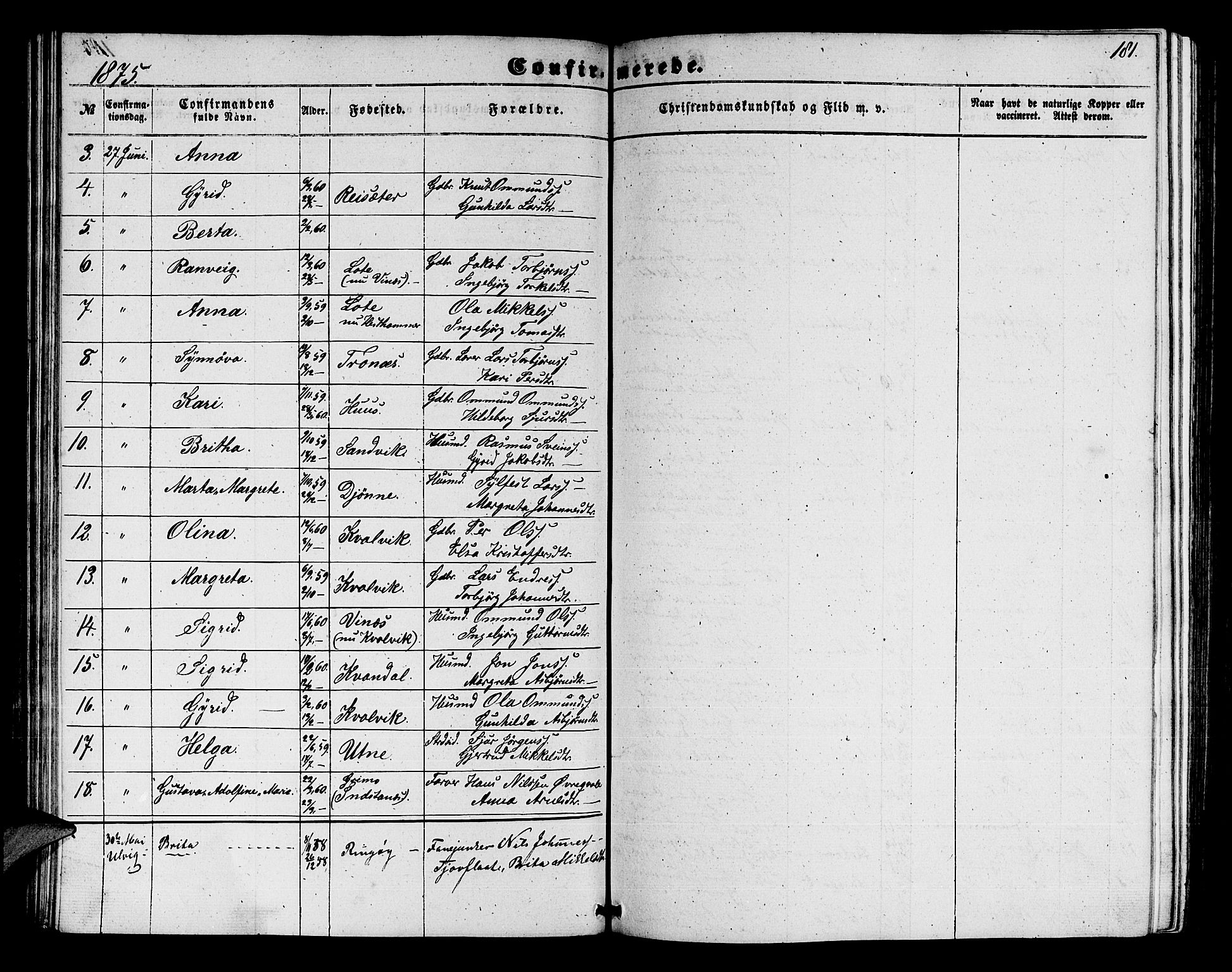 Ullensvang sokneprestembete, AV/SAB-A-78701/H/Hab: Klokkerbok nr. E 6, 1857-1886, s. 181