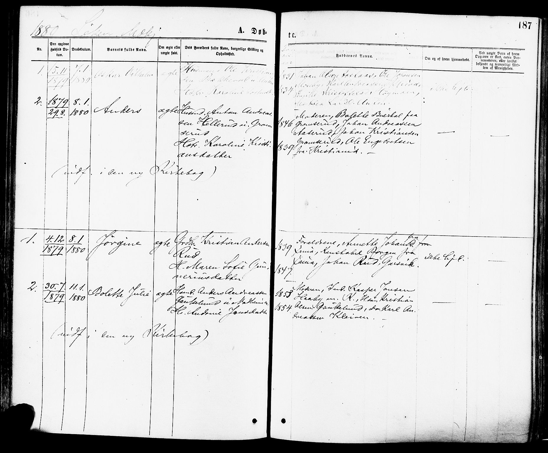 Høland prestekontor Kirkebøker, SAO/A-10346a/F/Fa/L0012.a: Ministerialbok nr. I 12A, 1869-1879, s. 187