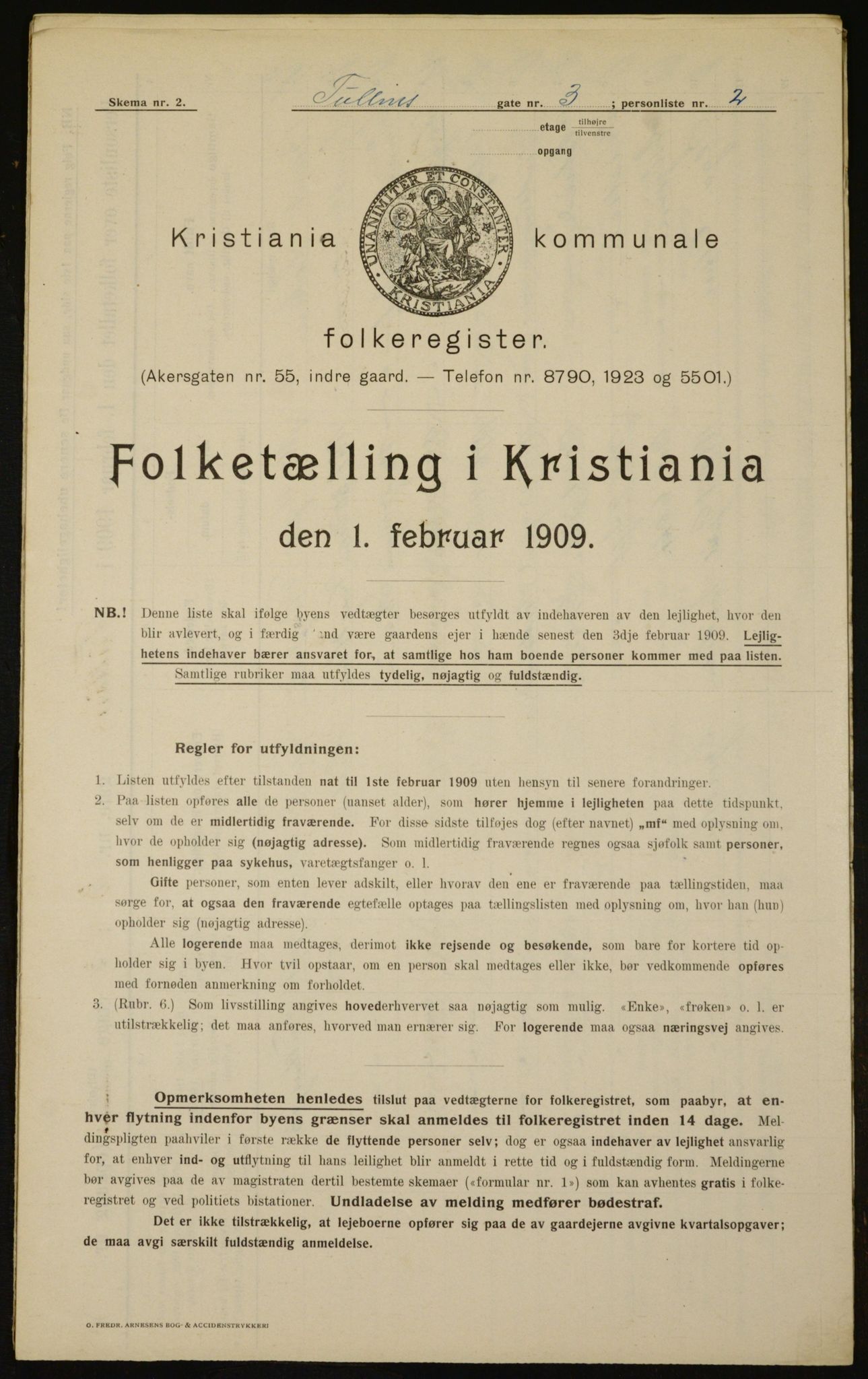 OBA, Kommunal folketelling 1.2.1909 for Kristiania kjøpstad, 1909, s. 106398