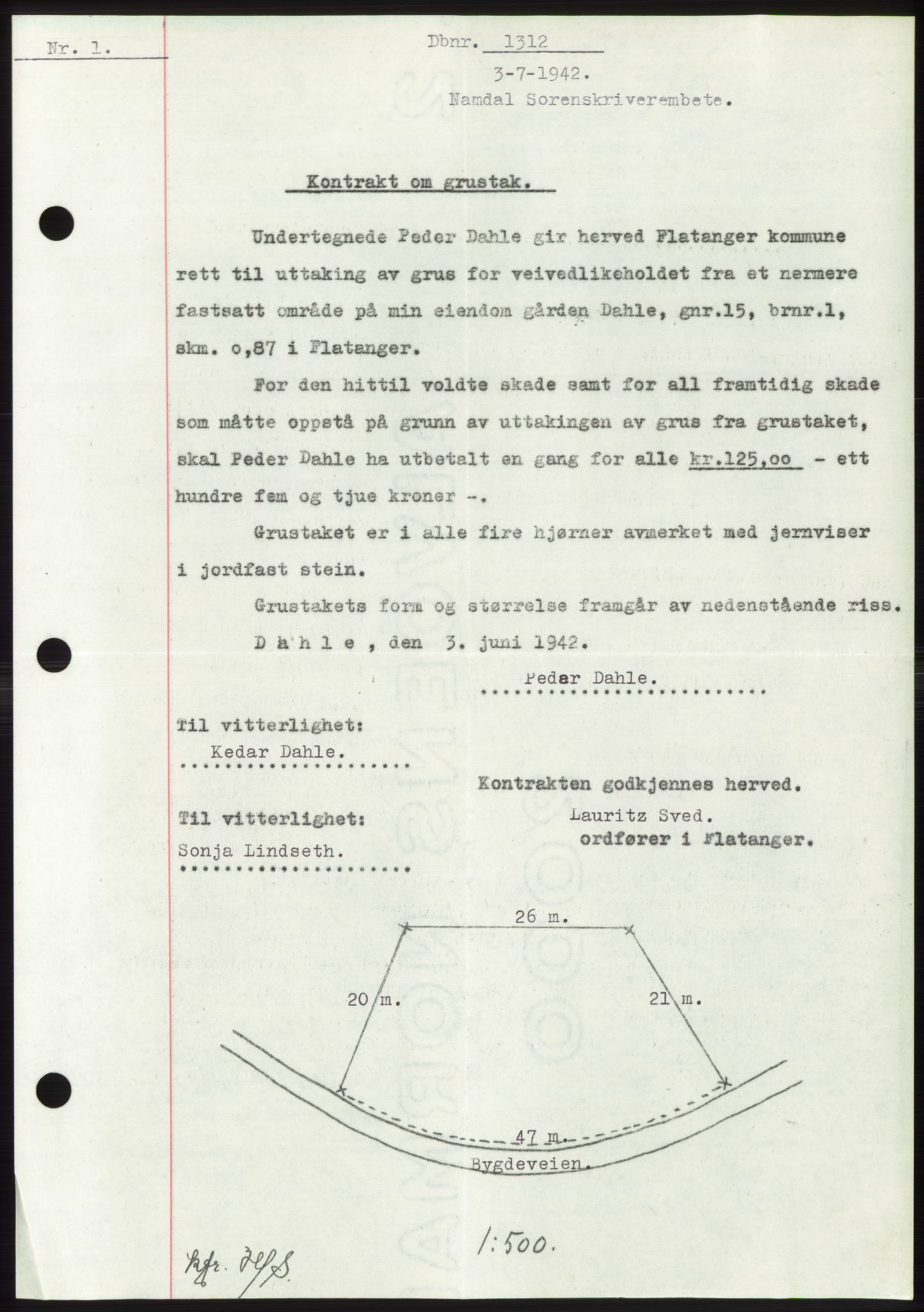 Namdal sorenskriveri, SAT/A-4133/1/2/2C: Pantebok nr. -, 1942-1943, Dagboknr: 1312/1942