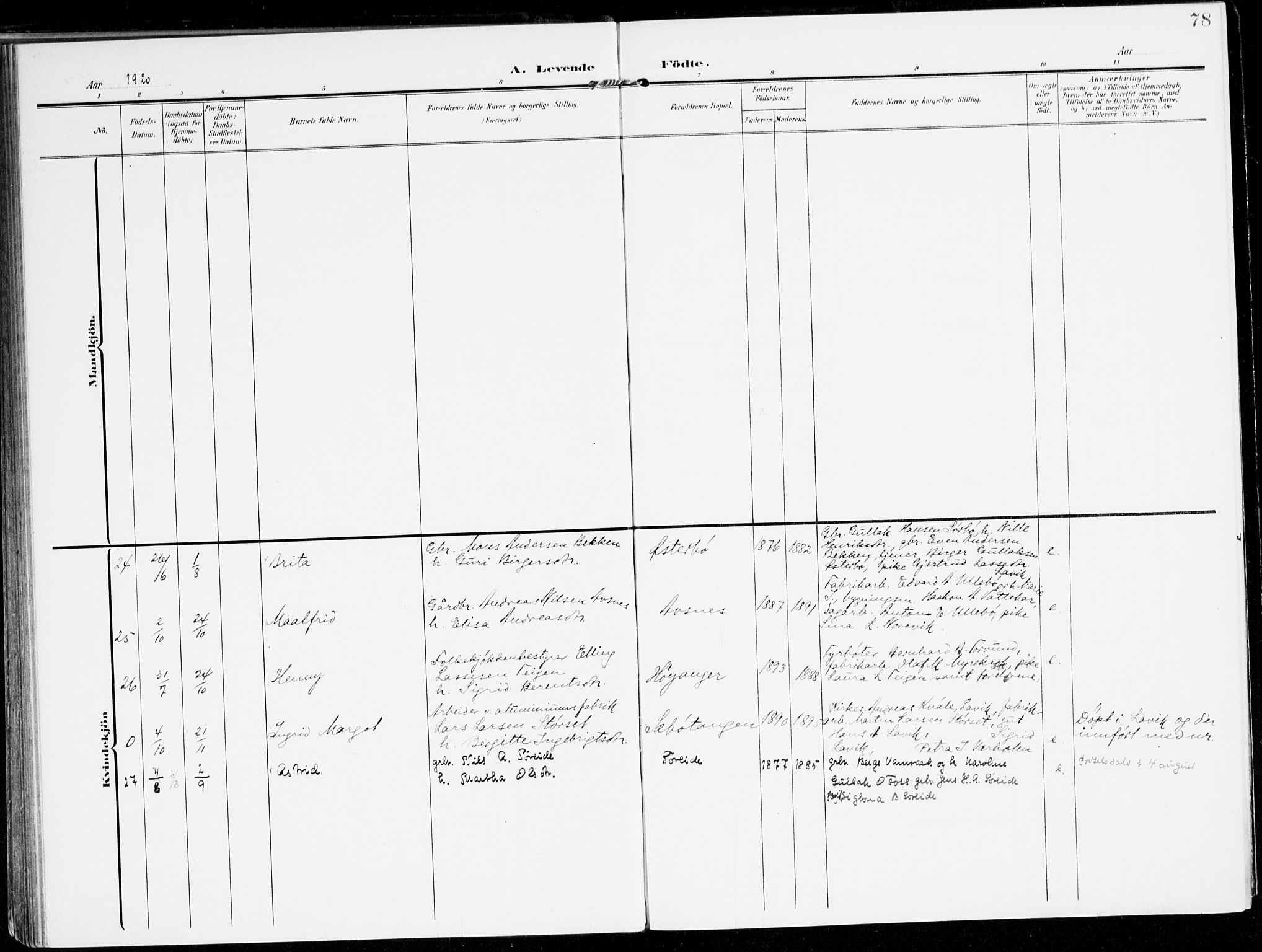 Lavik sokneprestembete, AV/SAB-A-80901: Ministerialbok nr. C 2, 1904-1921, s. 78