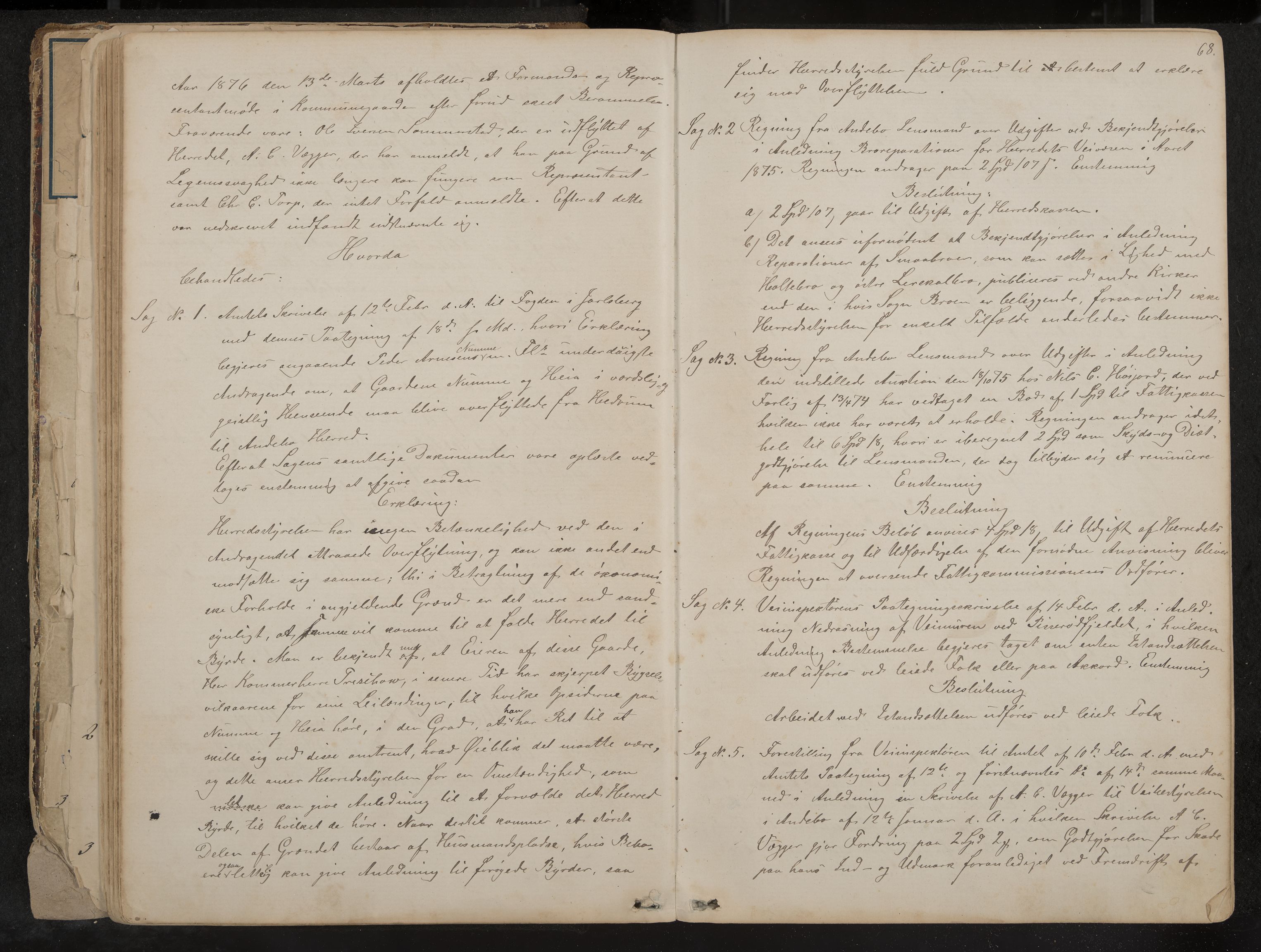 Andebu formannskap og sentraladministrasjon, IKAK/0719021-1/A/Aa/L0002: Møtebok med register, 1869-1891, s. 68