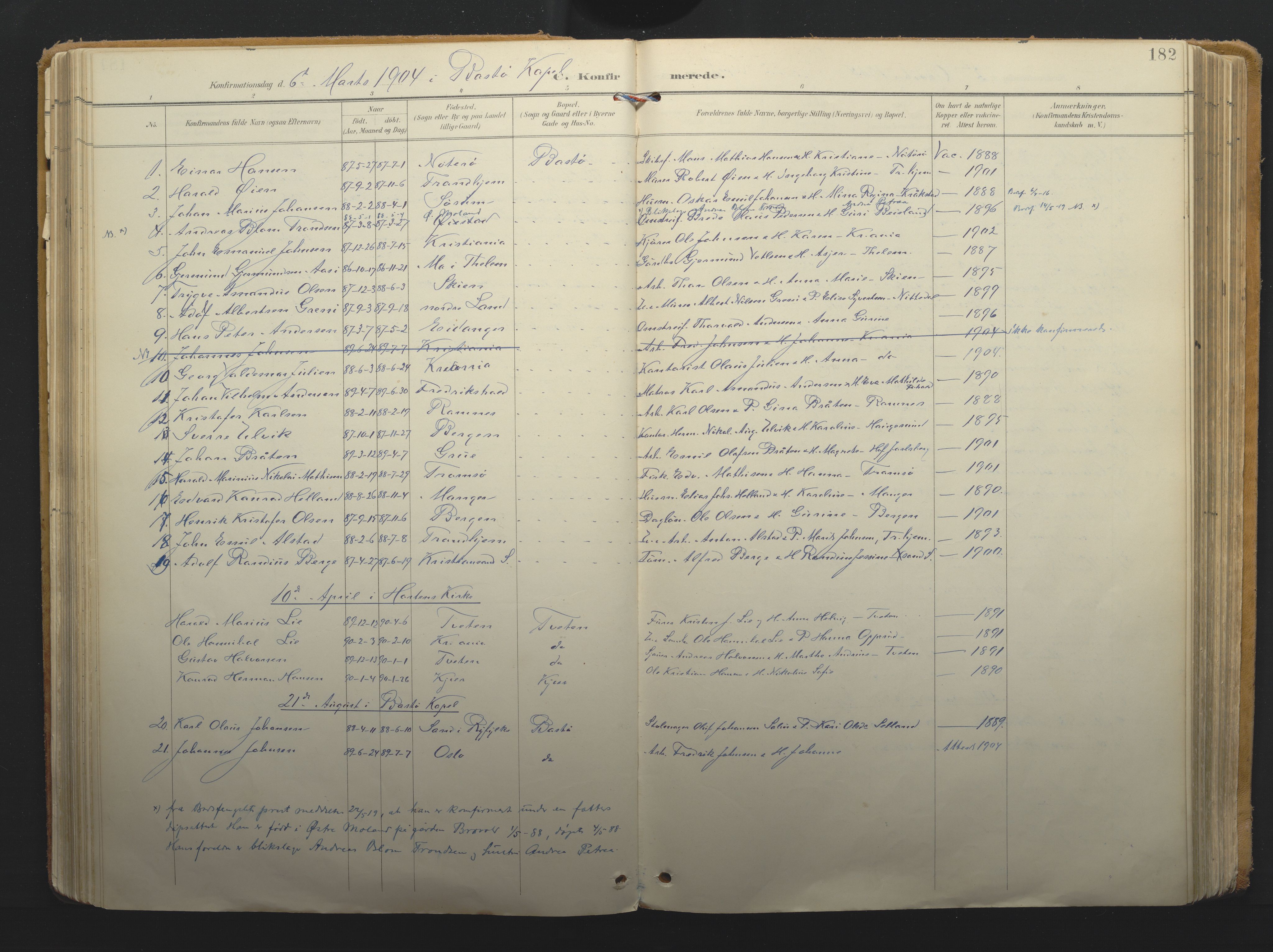 Borre kirkebøker, AV/SAKO-A-338/F/Fa/L0011: Ministerialbok nr. I 11, 1897-1921, s. 182