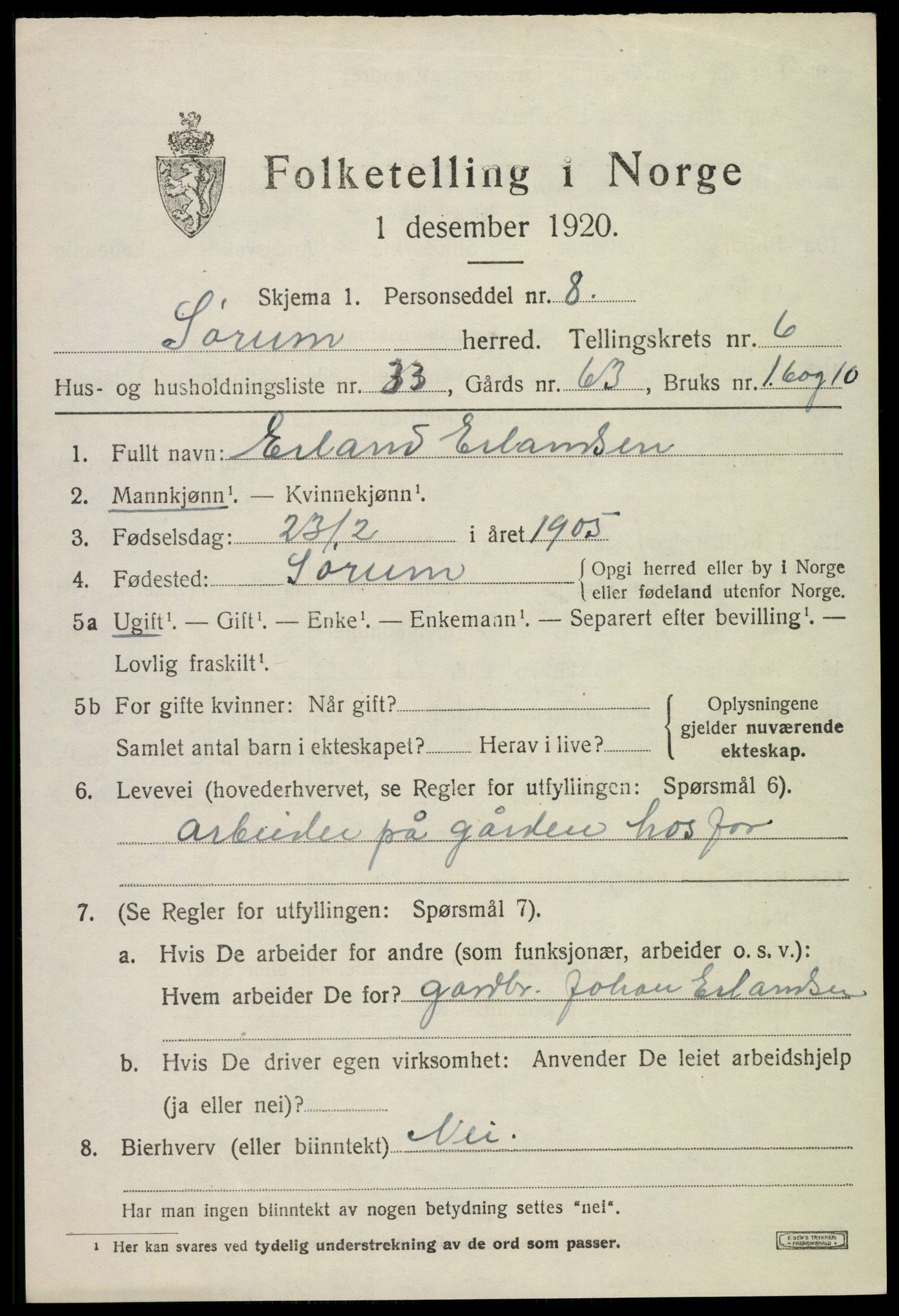 SAO, Folketelling 1920 for 0226 Sørum herred, 1920, s. 5885