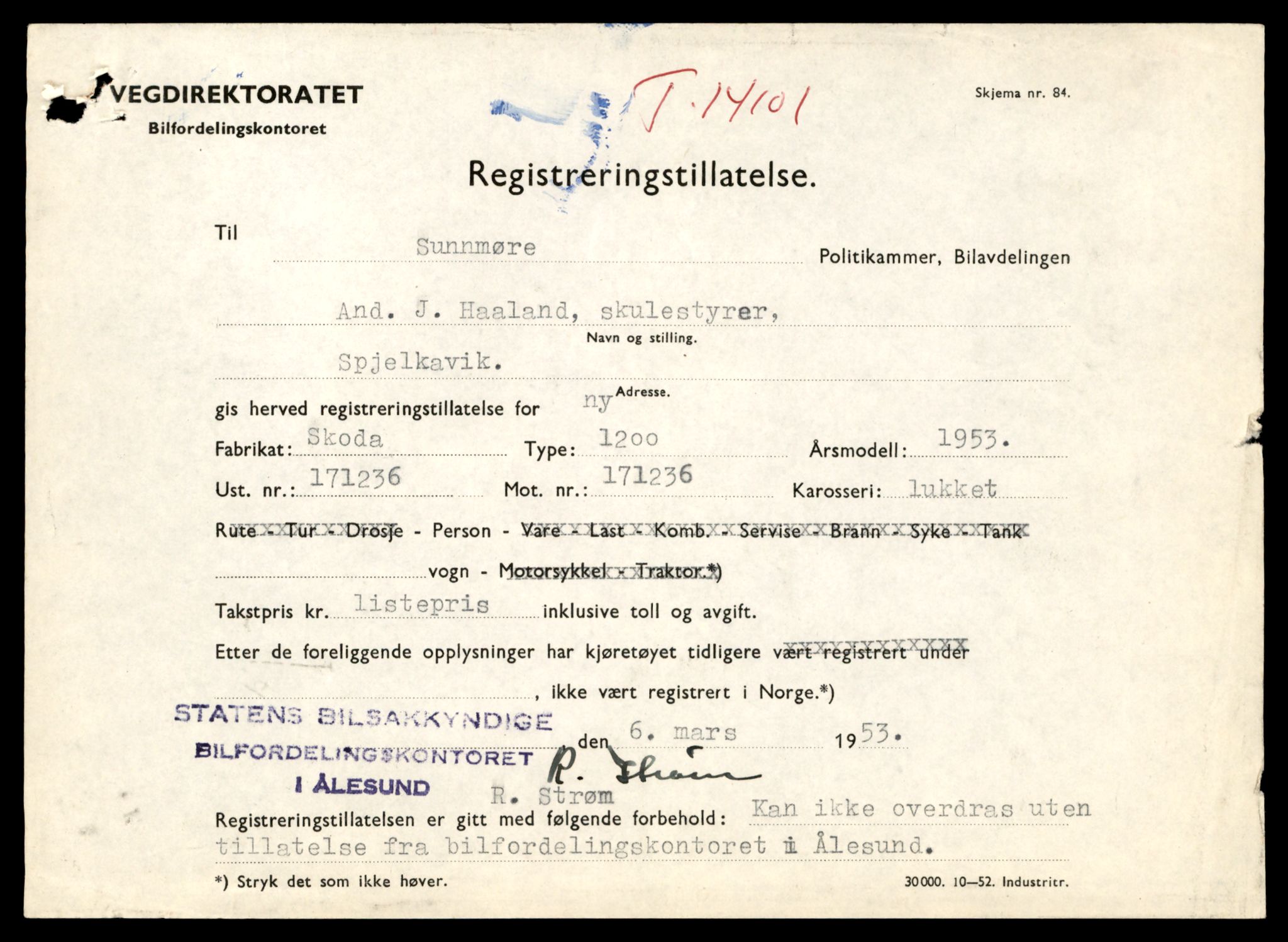Møre og Romsdal vegkontor - Ålesund trafikkstasjon, AV/SAT-A-4099/F/Fe/L0043: Registreringskort for kjøretøy T 14080 - T 14204, 1927-1998, s. 557
