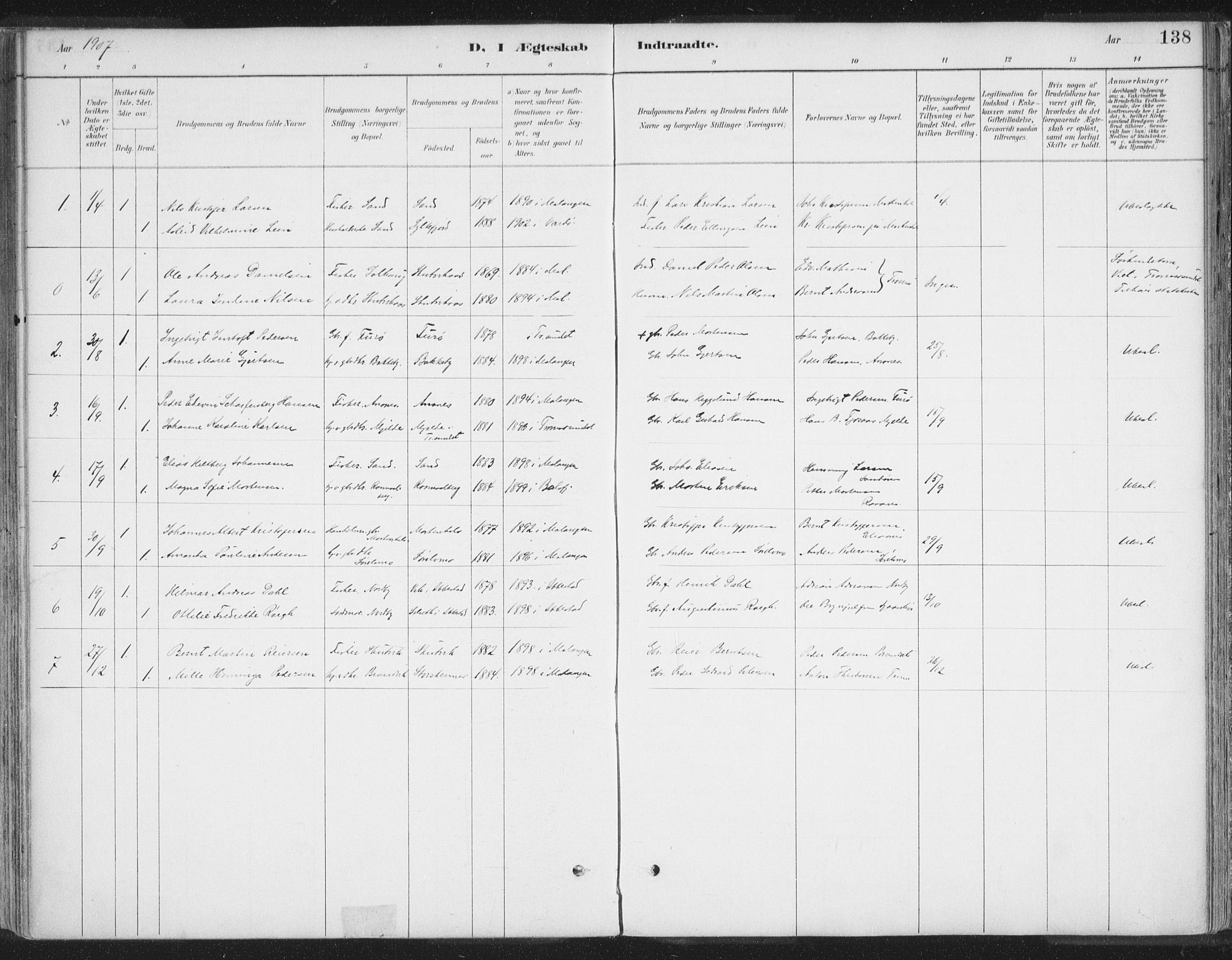 Balsfjord sokneprestembete, AV/SATØ-S-1303/G/Gaa/L0007kirke: Ministerialbok nr. 7, 1887-1909, s. 138