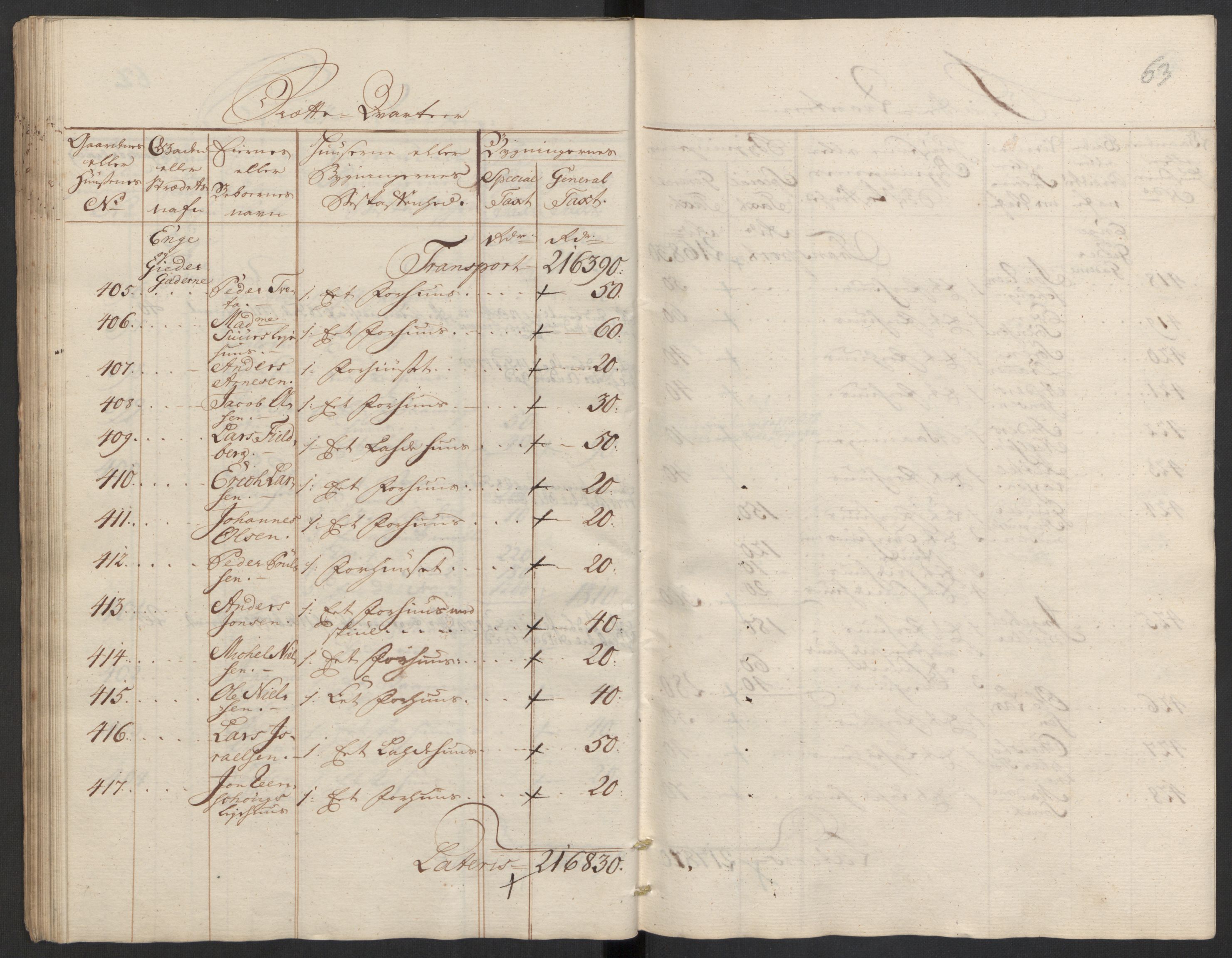 Kommersekollegiet, Brannforsikringskontoret 1767-1814, AV/RA-EA-5458/F/Fa/L0008/0002: Bragernes / Branntakstprotokoll, 1767, s. 63