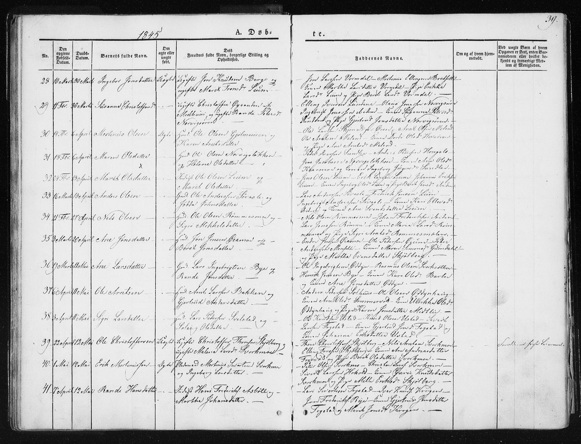Ministerialprotokoller, klokkerbøker og fødselsregistre - Sør-Trøndelag, SAT/A-1456/668/L0805: Ministerialbok nr. 668A05, 1840-1853, s. 39