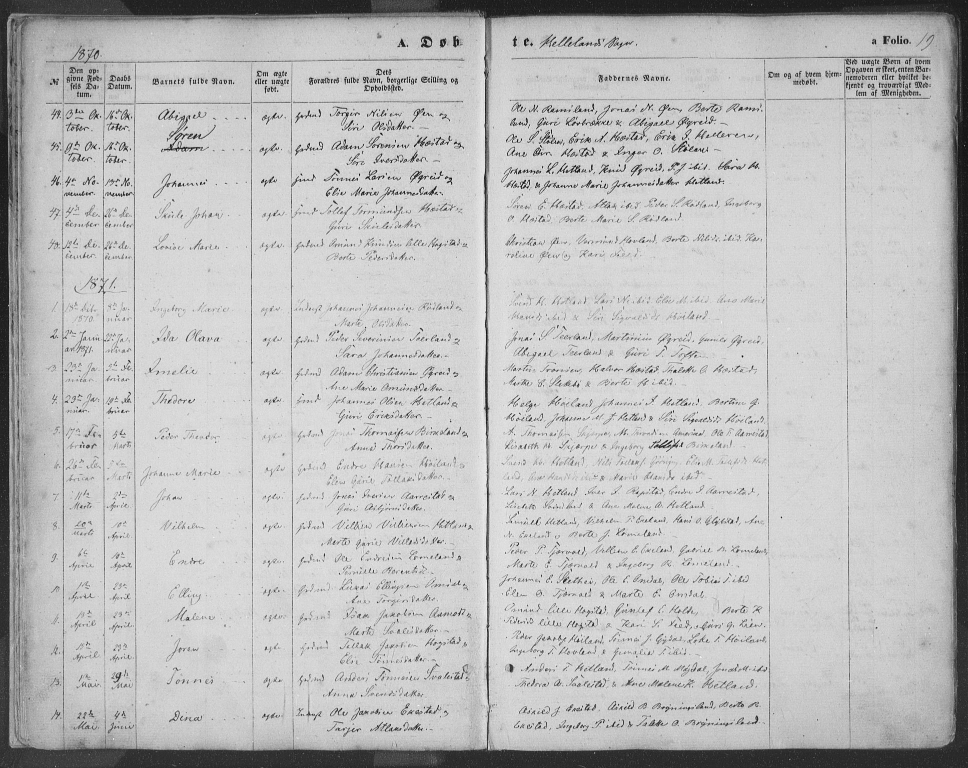 Helleland sokneprestkontor, SAST/A-101810: Ministerialbok nr. A 7.1, 1863-1886, s. 19