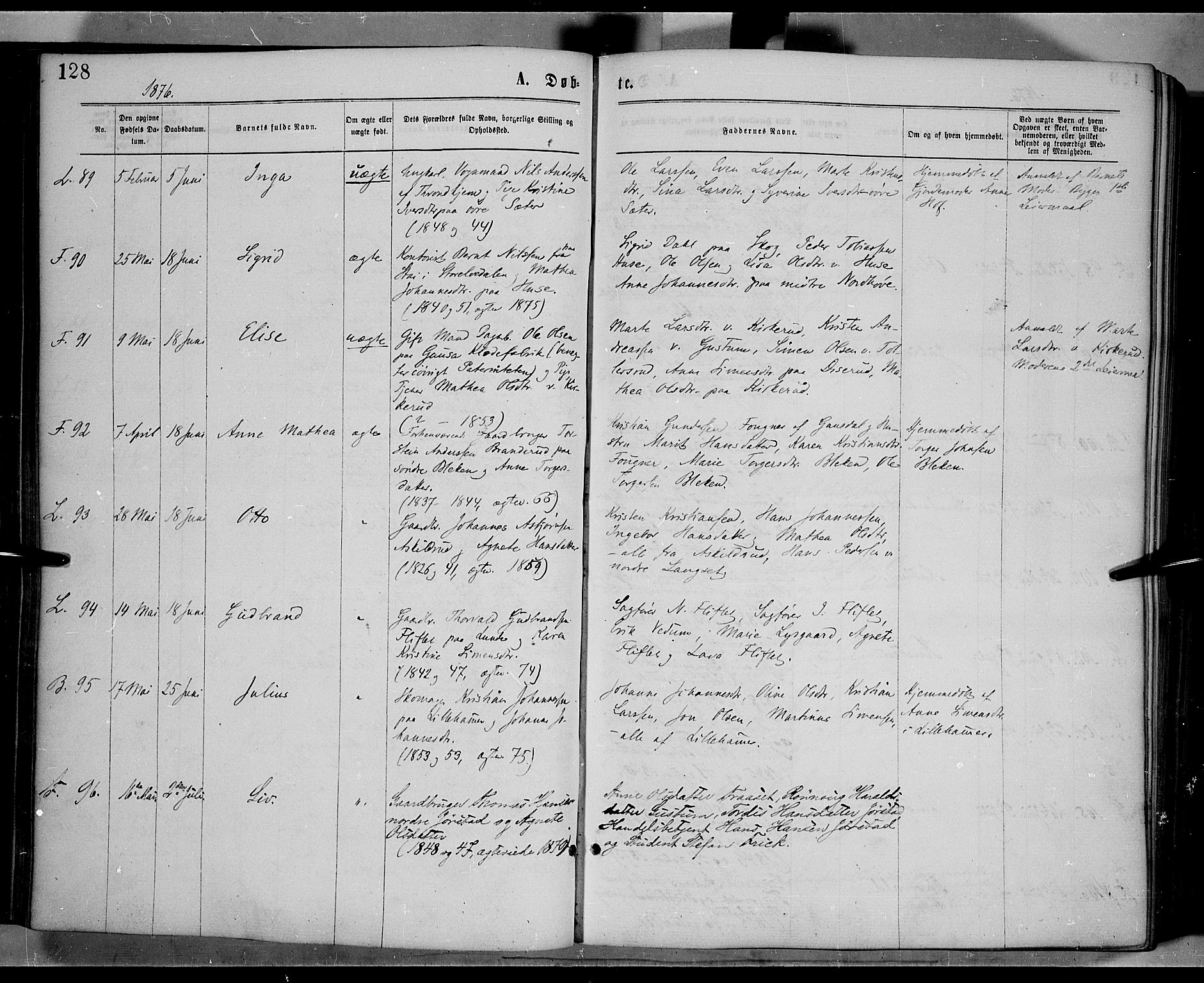 Fåberg prestekontor, AV/SAH-PREST-086/H/Ha/Haa/L0007: Ministerialbok nr. 7, 1868-1878, s. 128