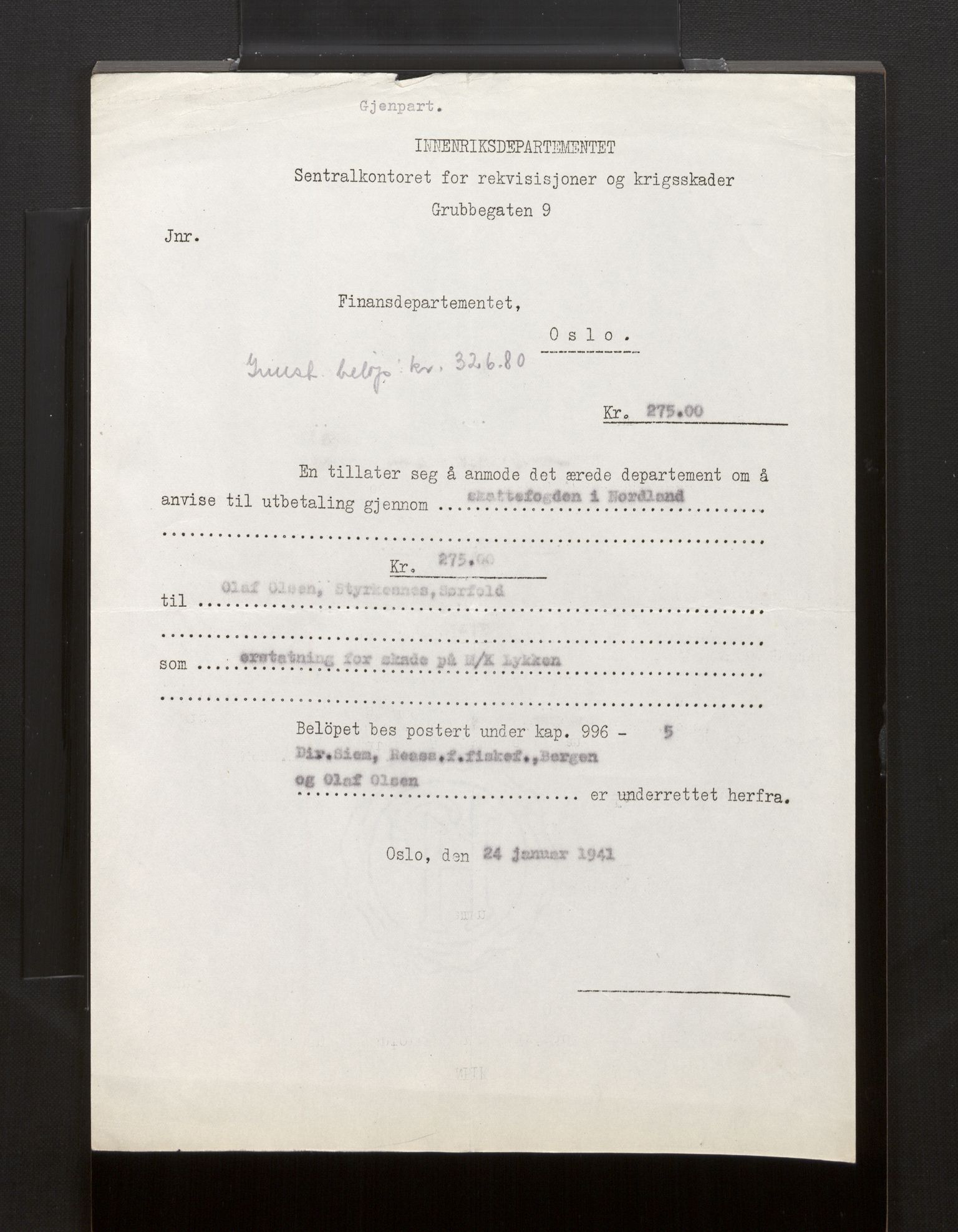 Fiskeridirektoratet - 1 Adm. ledelse - 13 Båtkontoret, AV/SAB-A-2003/La/L0008: Statens krigsforsikring for fiskeflåten, 1936-1971, s. 136