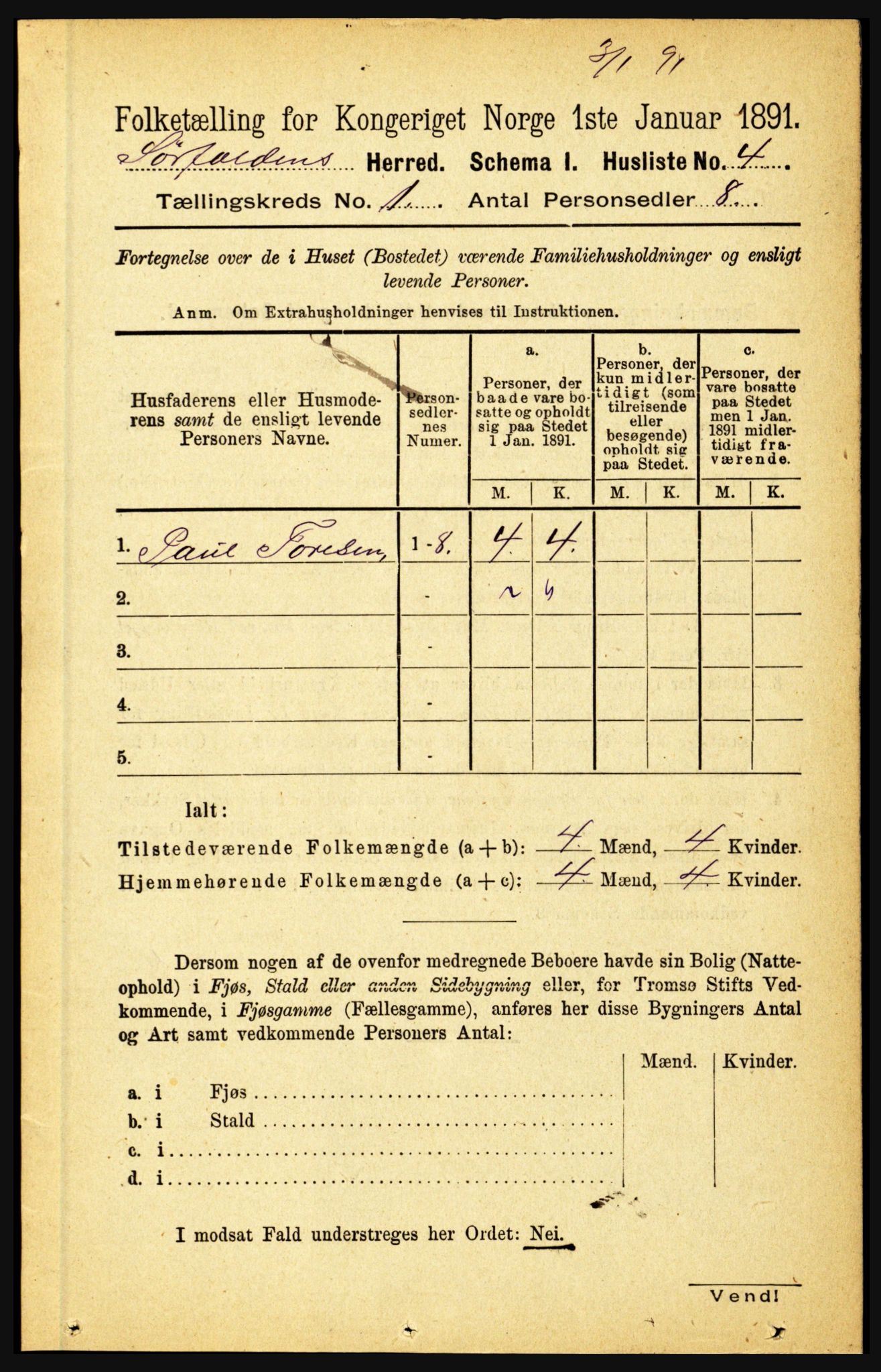 RA, Folketelling 1891 for 1845 Sørfold herred, 1891, s. 29