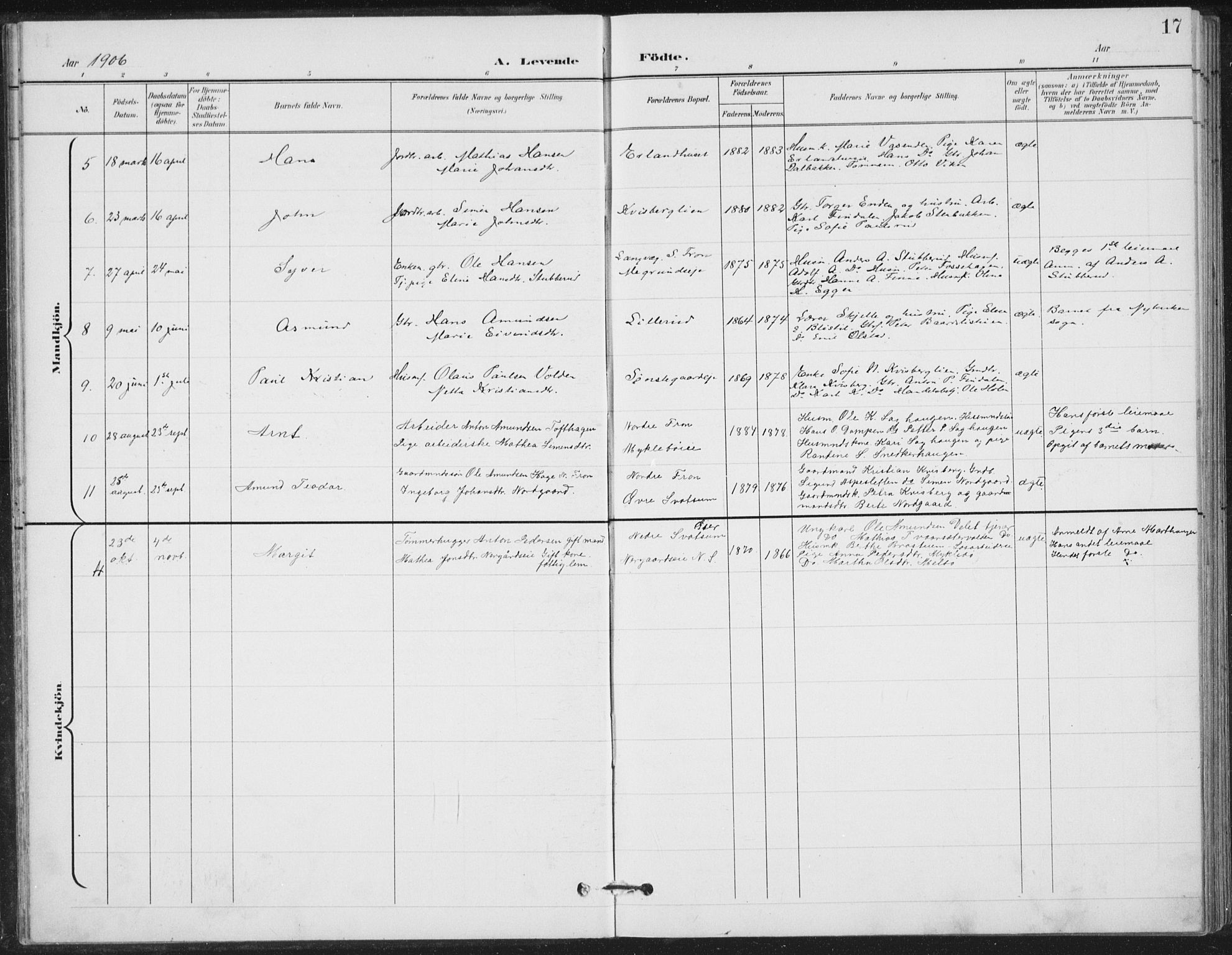 Vestre Gausdal prestekontor, AV/SAH-PREST-094/H/Ha/Hab/L0004: Klokkerbok nr. 4, 1898-1939, s. 17