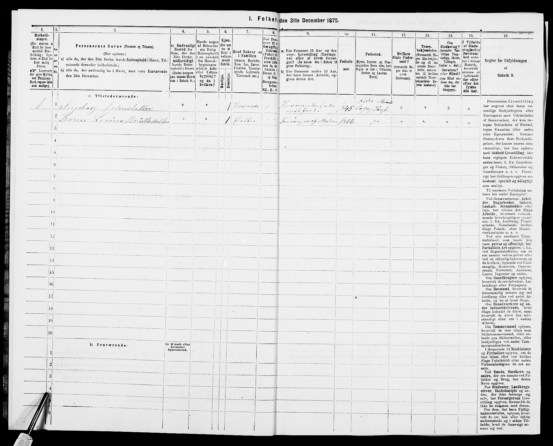 SAK, Folketelling 1875 for 0918P Austre Moland prestegjeld, 1875, s. 2724