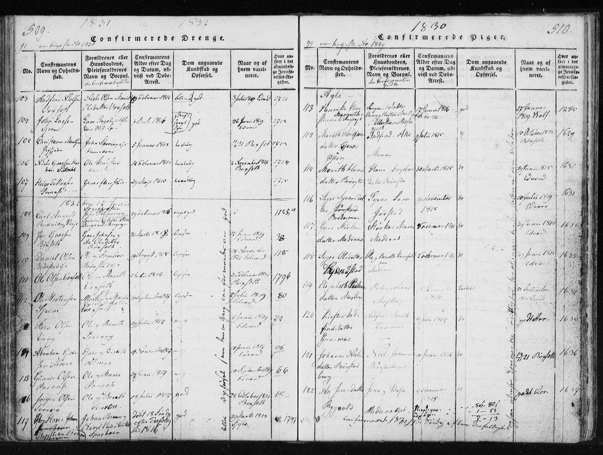 Ministerialprotokoller, klokkerbøker og fødselsregistre - Nord-Trøndelag, AV/SAT-A-1458/749/L0469: Ministerialbok nr. 749A03, 1817-1857, s. 509-510