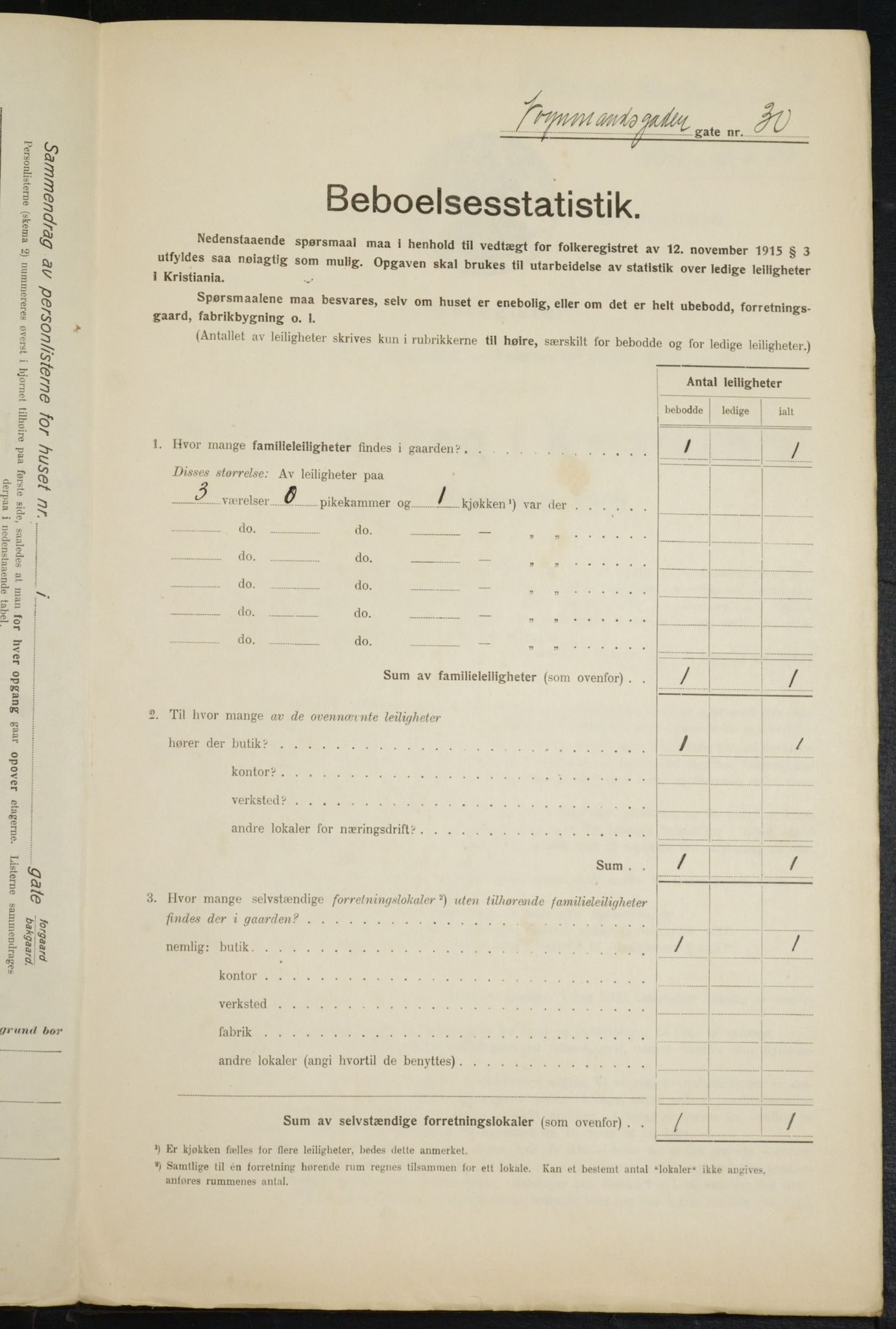 OBA, Kommunal folketelling 1.2.1916 for Kristiania, 1916, s. 127906