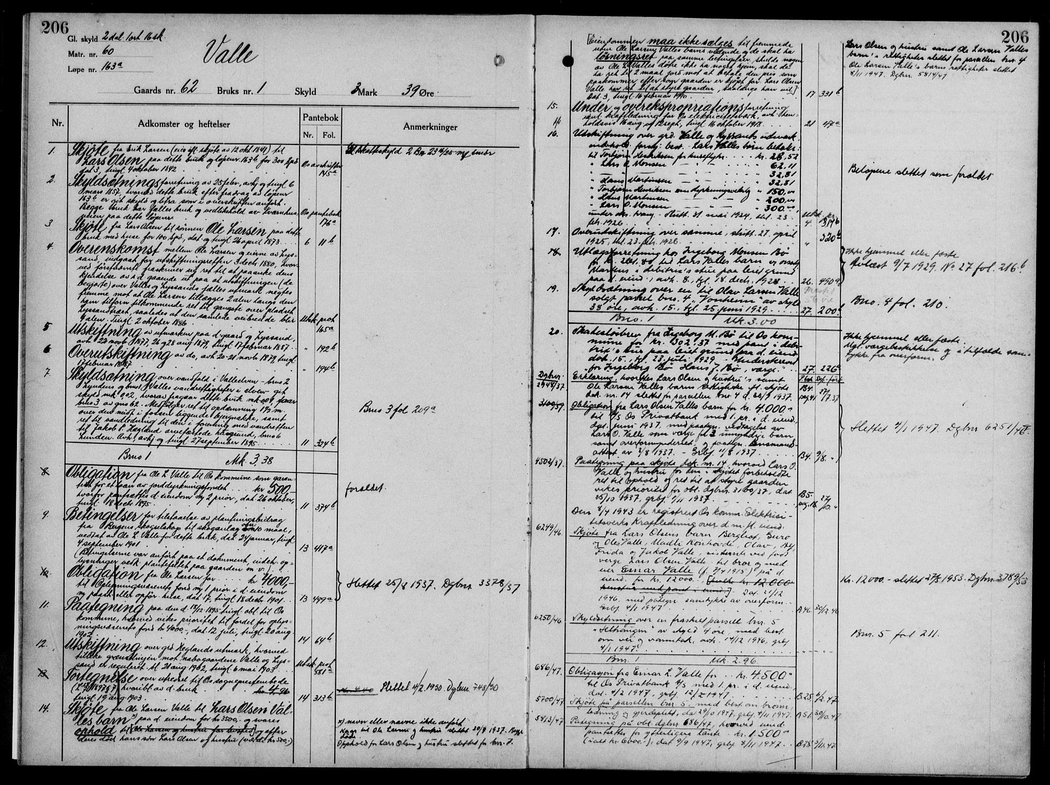 Midhordland sorenskriveri, AV/SAB-A-3001/1/G/Ga/Gab/L0027b: Panteregister nr. II.A.b.27b, s. 206