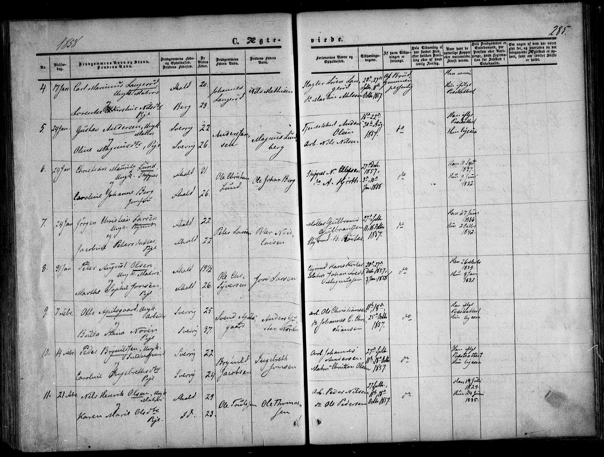Halden prestekontor Kirkebøker, AV/SAO-A-10909/F/Fa/L0007: Ministerialbok nr. I 7, 1857-1865, s. 285