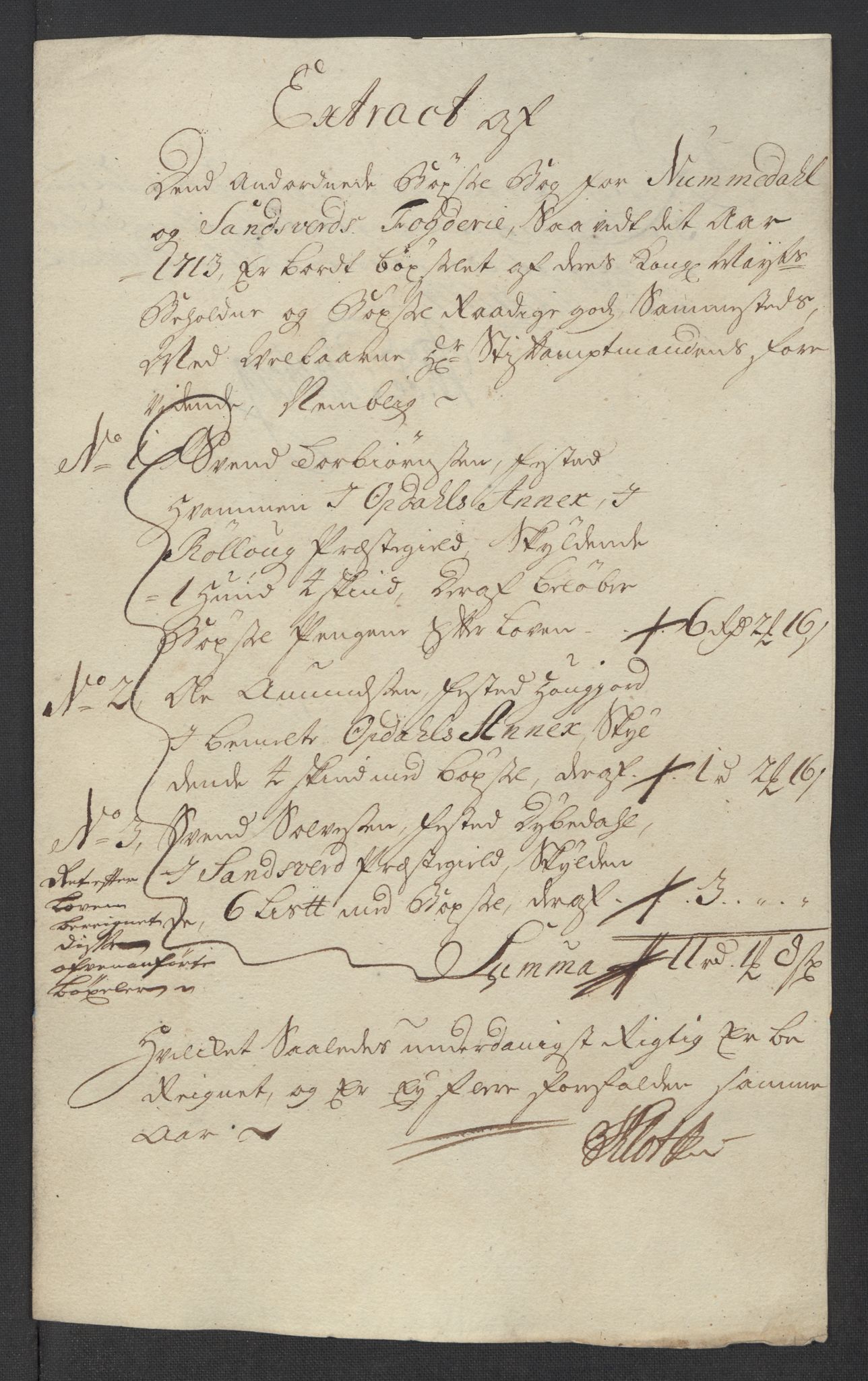 Rentekammeret inntil 1814, Reviderte regnskaper, Fogderegnskap, AV/RA-EA-4092/R24/L1588: Fogderegnskap Numedal og Sandsvær, 1713, s. 276