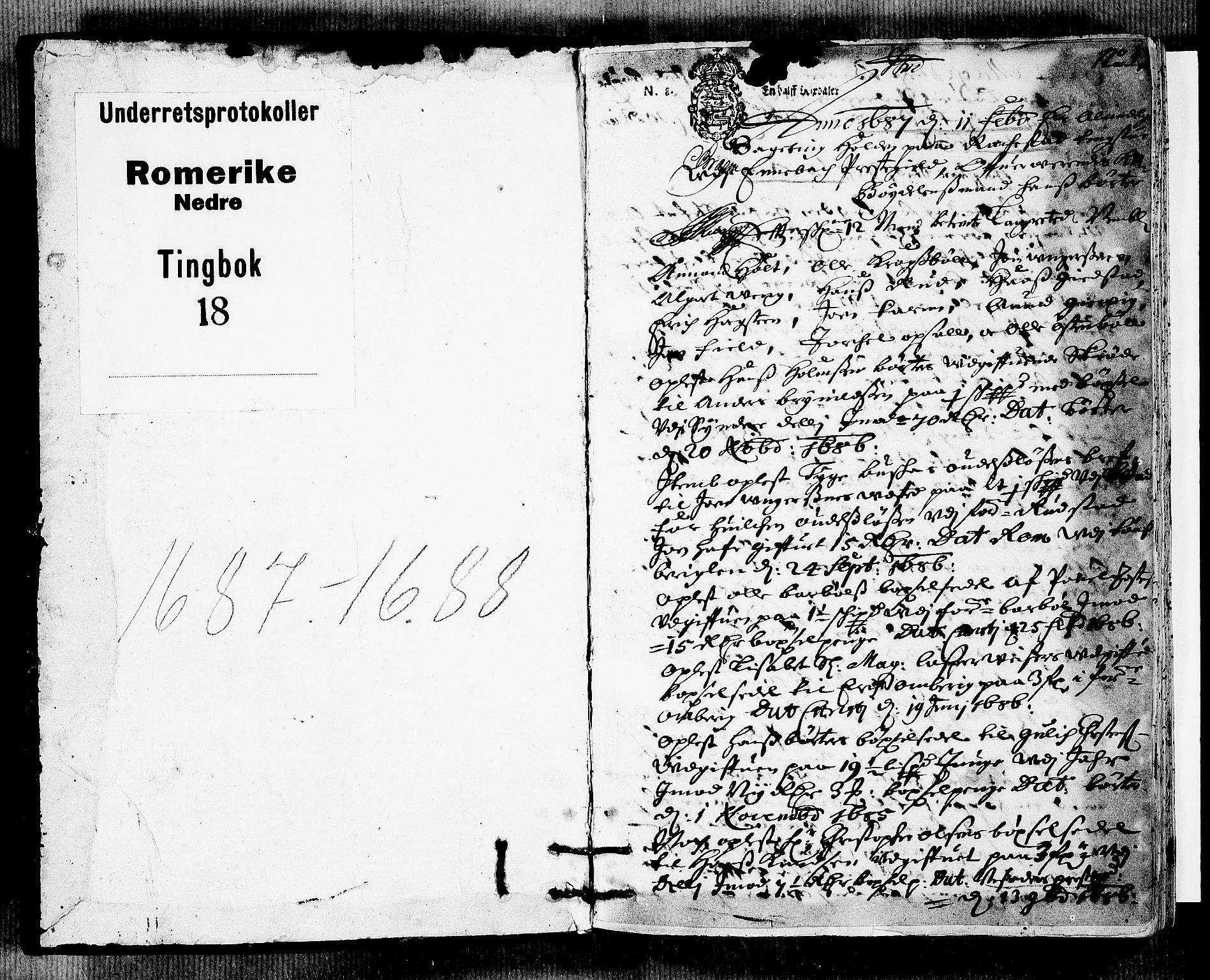 Nedre Romerike sorenskriveri, SAO/A-10469/F/Fb/L0018: Tingbok, 1687-1688, s. 0b-1a