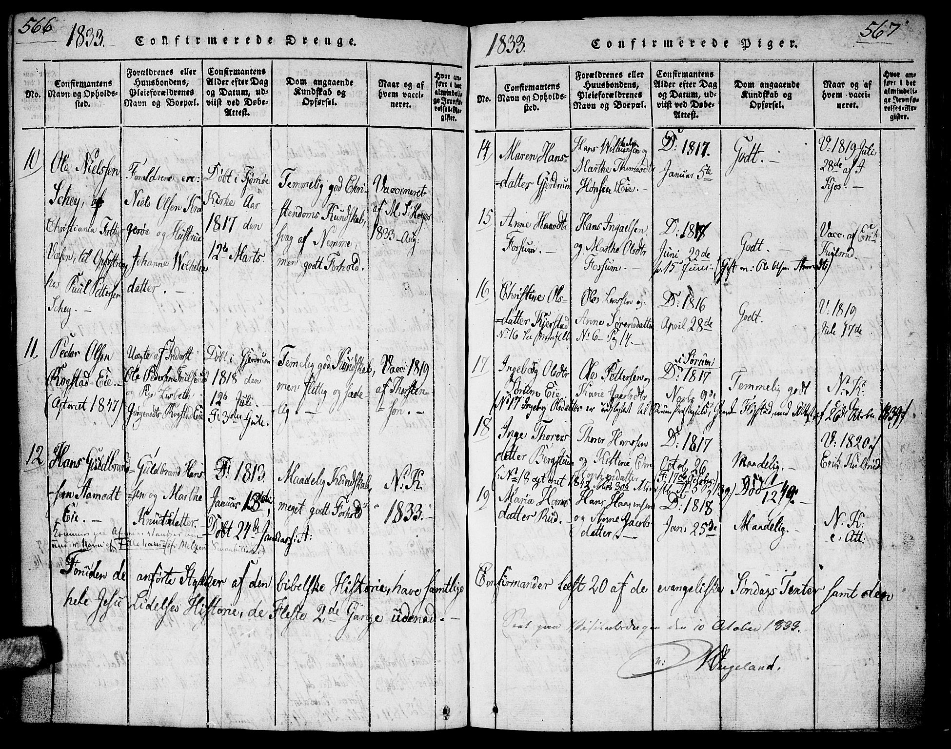 Gjerdrum prestekontor Kirkebøker, AV/SAO-A-10412b/G/Ga/L0001: Klokkerbok nr. I 1, 1816-1837, s. 566-567