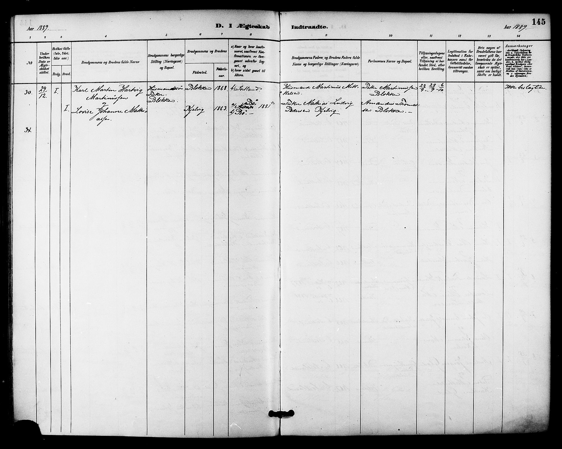 Ministerialprotokoller, klokkerbøker og fødselsregistre - Nordland, AV/SAT-A-1459/895/L1371: Ministerialbok nr. 895A06, 1885-1894, s. 145