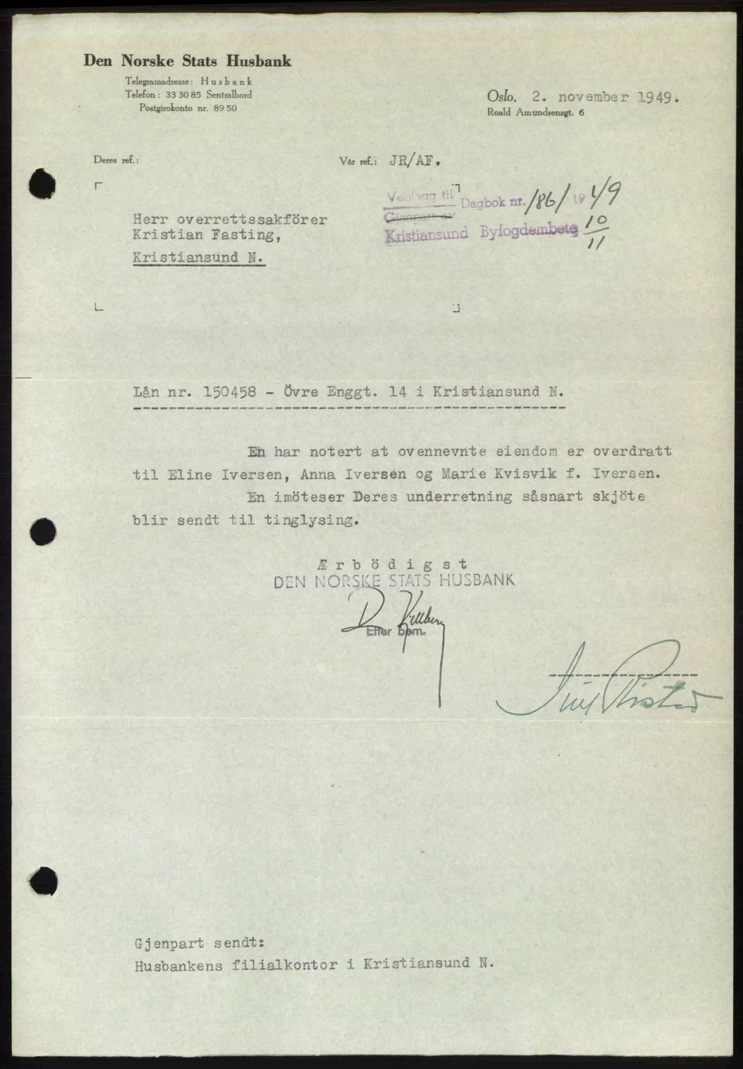 Kristiansund byfogd, AV/SAT-A-4587/A/27: Pantebok nr. 46, 1949-1950, Dagboknr: 1861/1949