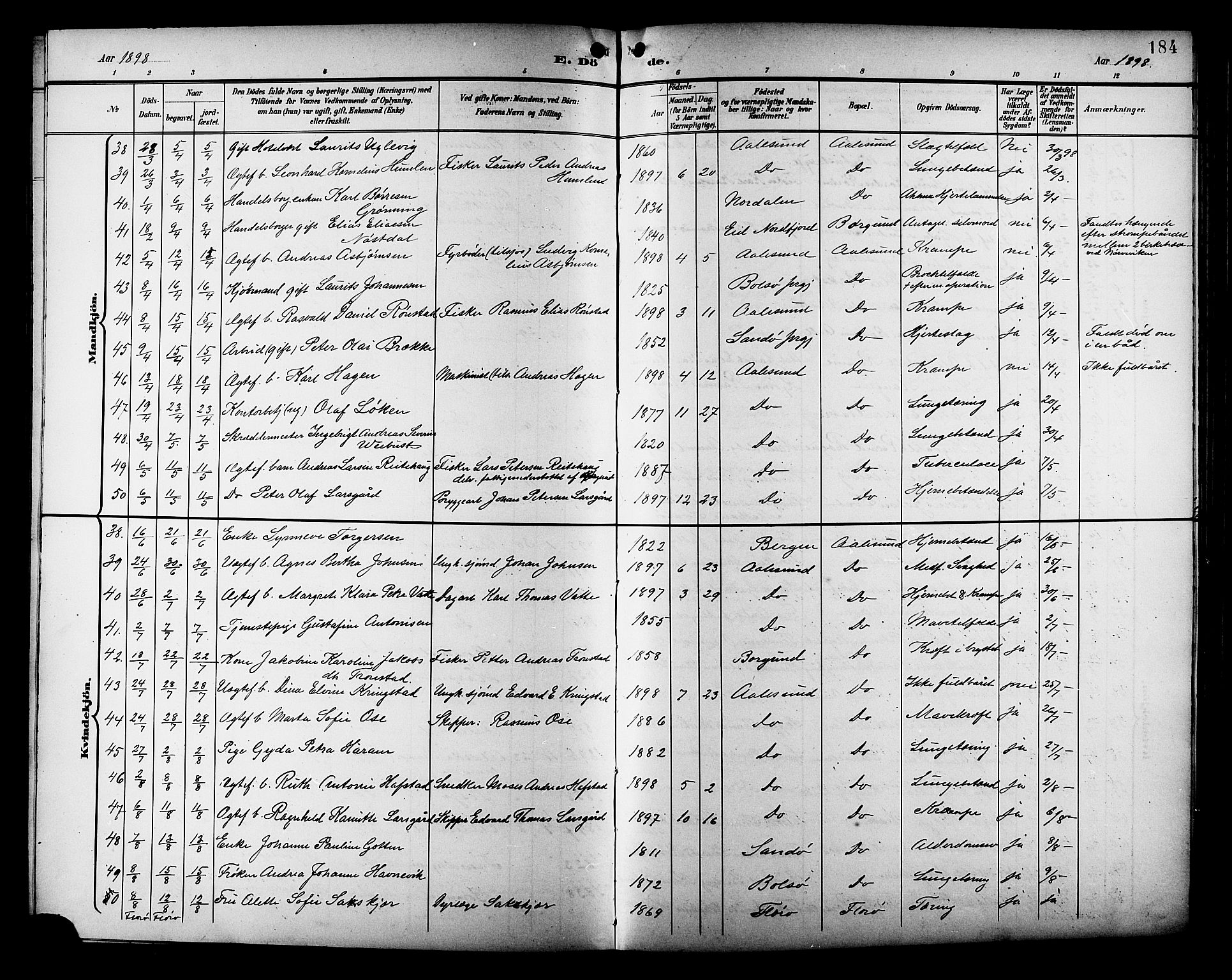 Ministerialprotokoller, klokkerbøker og fødselsregistre - Møre og Romsdal, AV/SAT-A-1454/529/L0469: Klokkerbok nr. 529C06, 1898-1906, s. 184