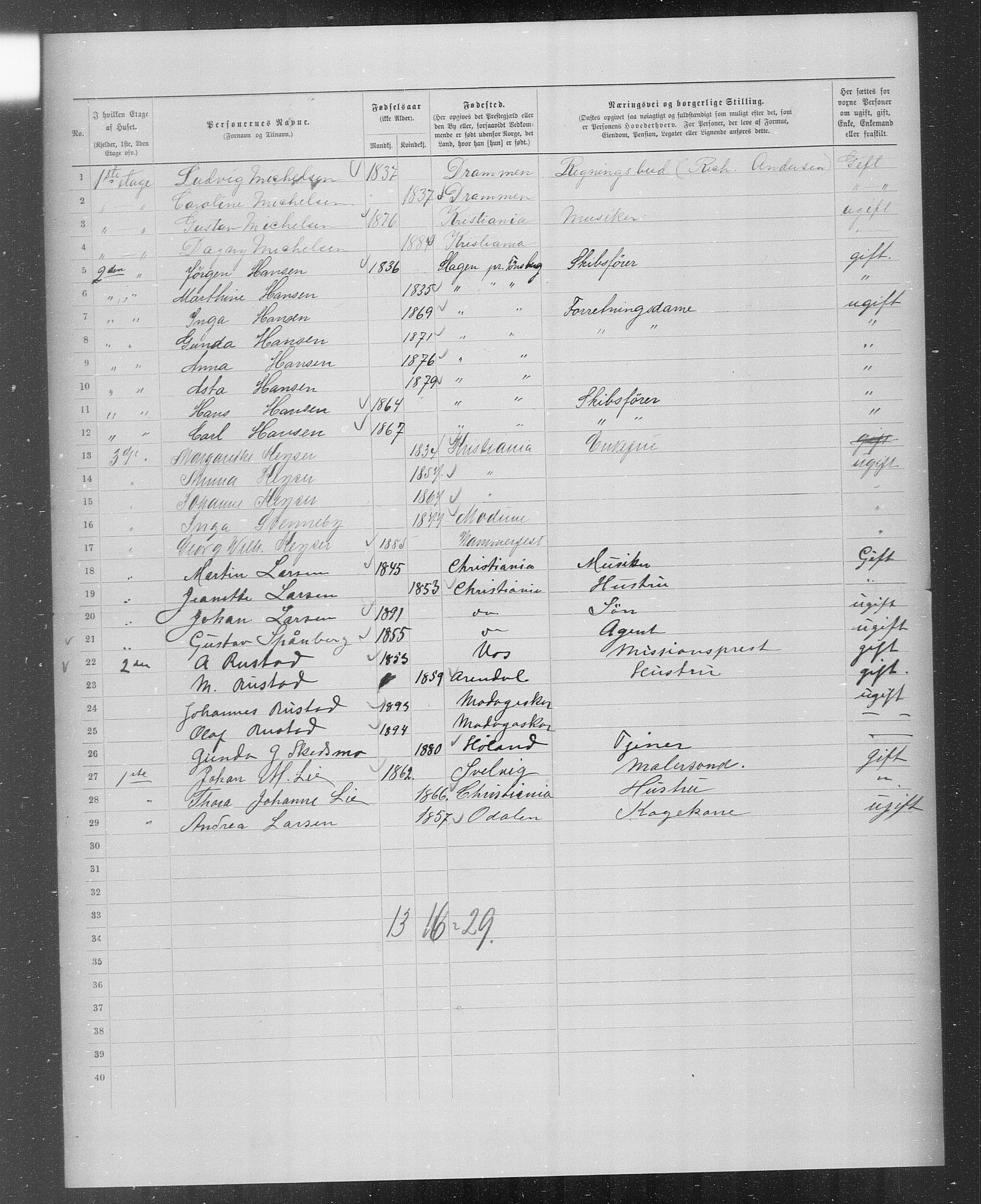 OBA, Kommunal folketelling 31.12.1899 for Kristiania kjøpstad, 1899, s. 2536