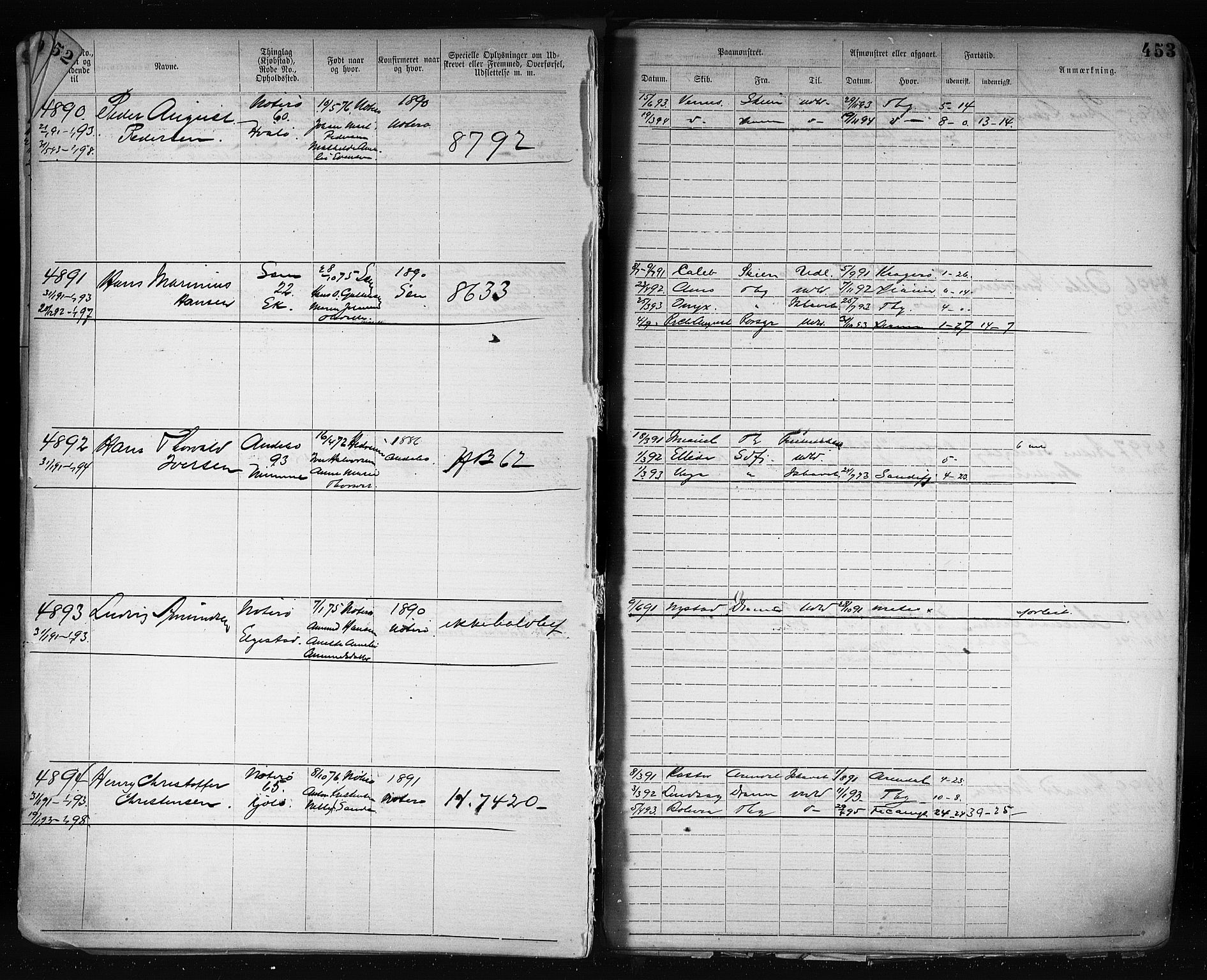 Tønsberg innrulleringskontor, AV/SAKO-A-786/F/Fb/L0003: Annotasjonsrulle Patent nr. 2646-5149, 1881-1892, s. 463