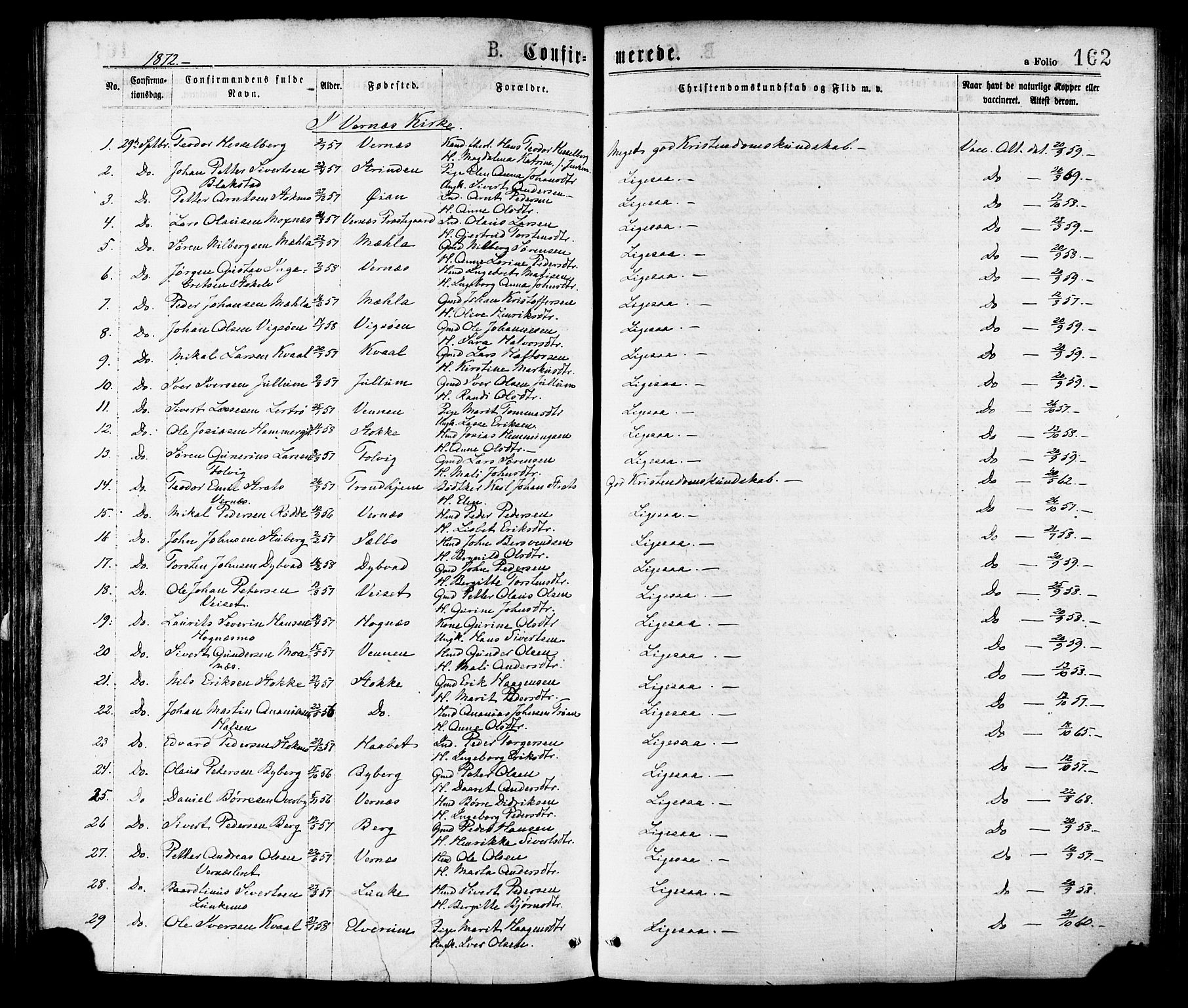 Ministerialprotokoller, klokkerbøker og fødselsregistre - Nord-Trøndelag, AV/SAT-A-1458/709/L0076: Ministerialbok nr. 709A16, 1871-1879, s. 162