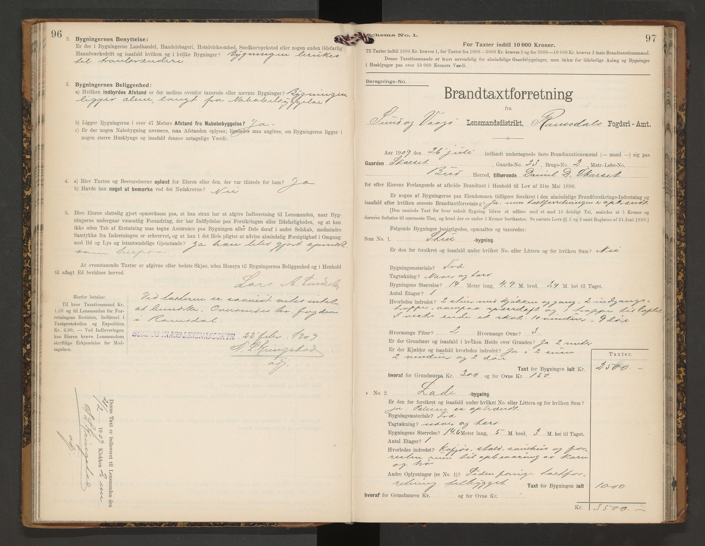 Norges Brannkasse Vågøy og Sund, AV/SAT-A-5504/Fb/L0002: Branntakstprotokoll, 1904-1913, s. 96-97