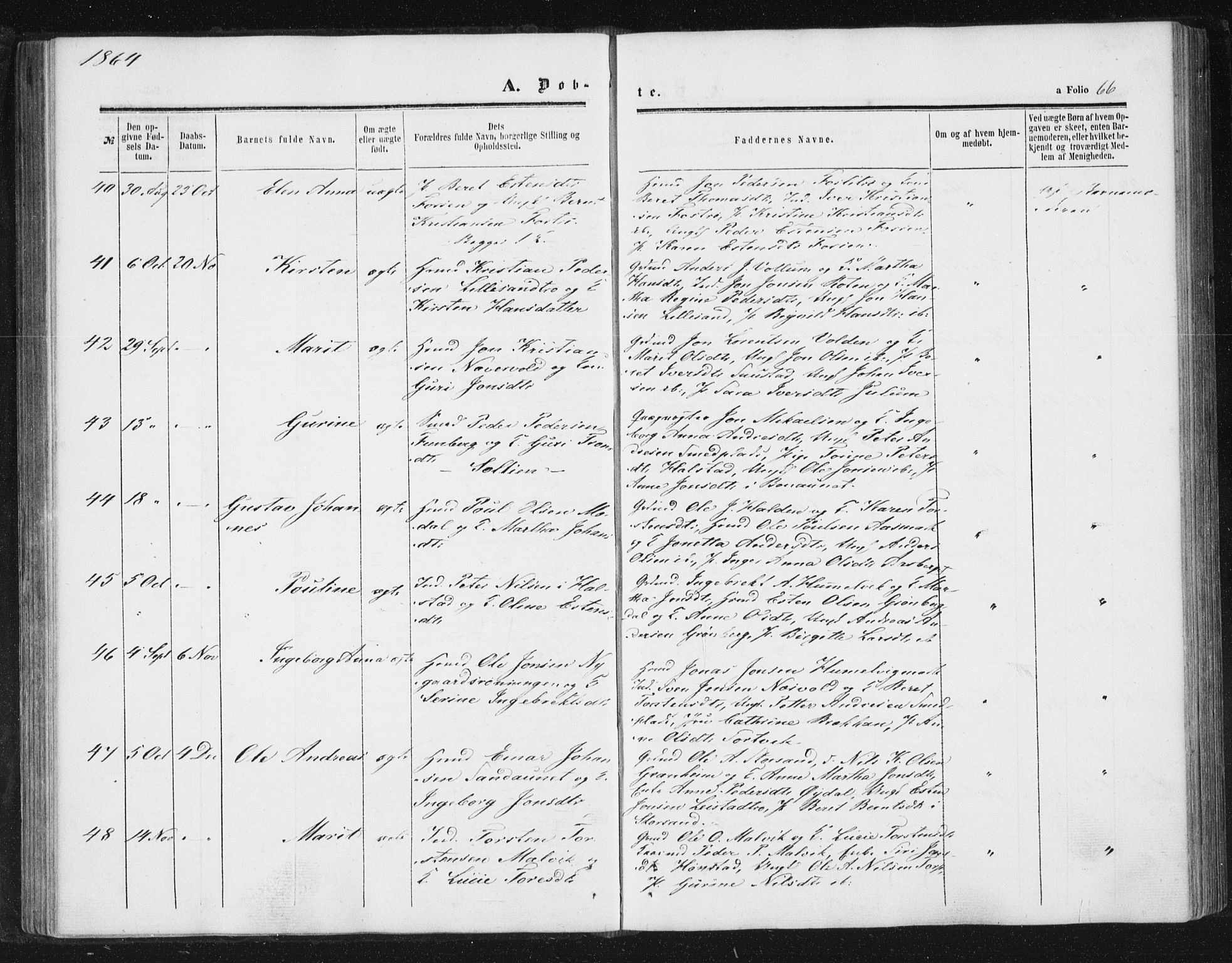 Ministerialprotokoller, klokkerbøker og fødselsregistre - Sør-Trøndelag, SAT/A-1456/616/L0408: Ministerialbok nr. 616A05, 1857-1865, s. 66