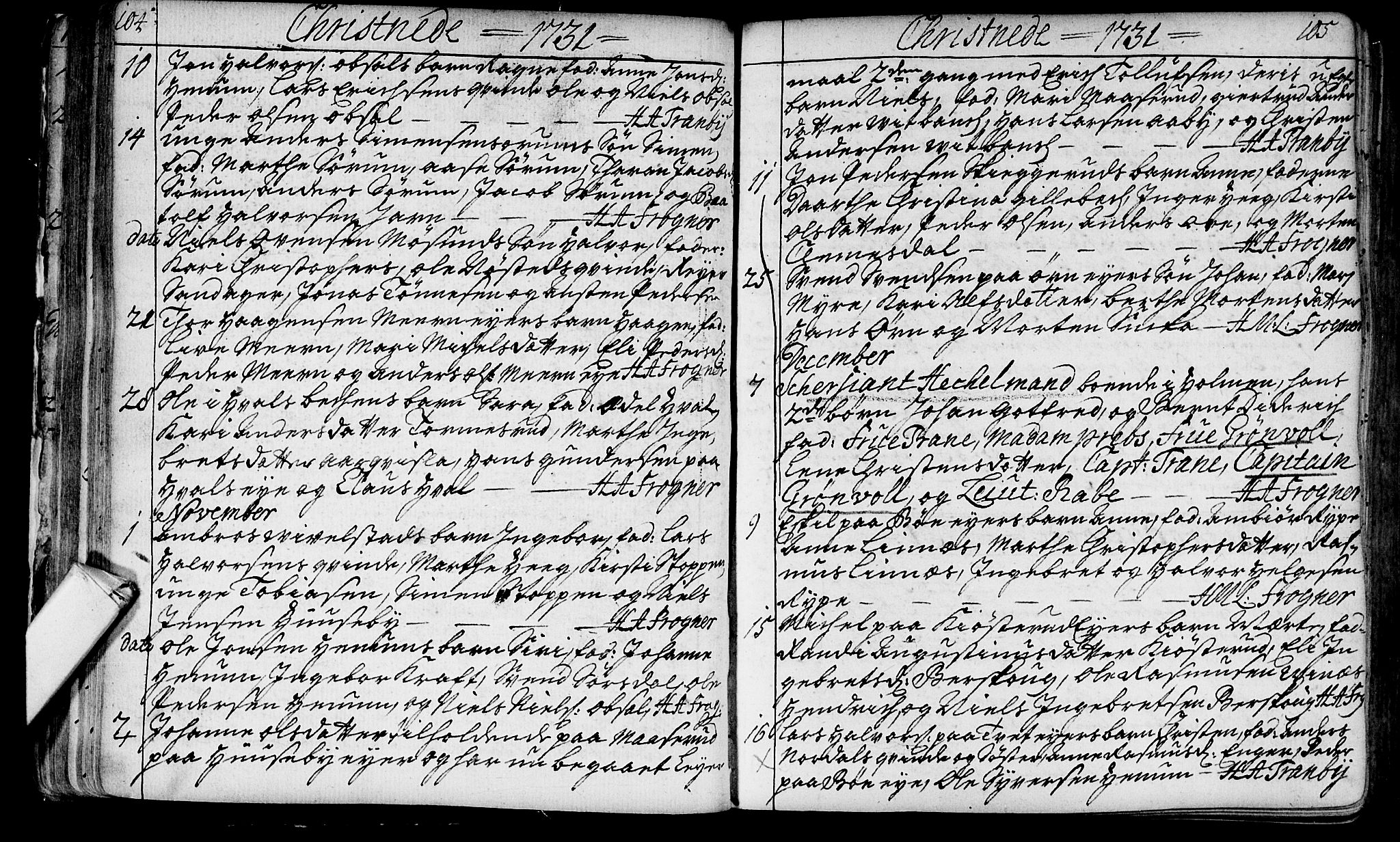 Lier kirkebøker, SAKO/A-230/F/Fa/L0003: Ministerialbok nr. I 3, 1727-1748, s. 104-105