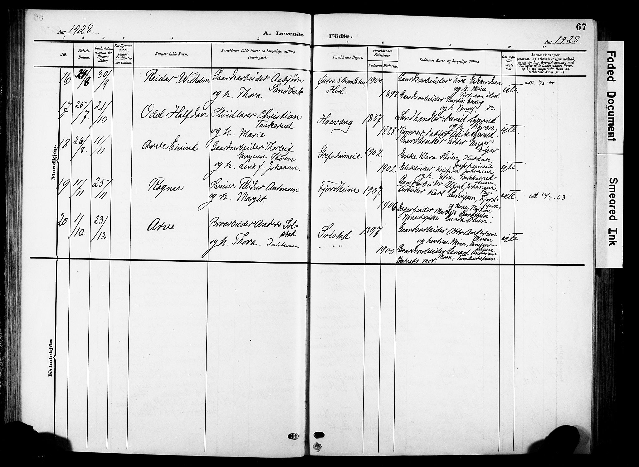 Nes prestekontor, Hedmark, AV/SAH-PREST-020/K/Ka/L0014: Ministerialbok nr. 14, 1906-1929, s. 67