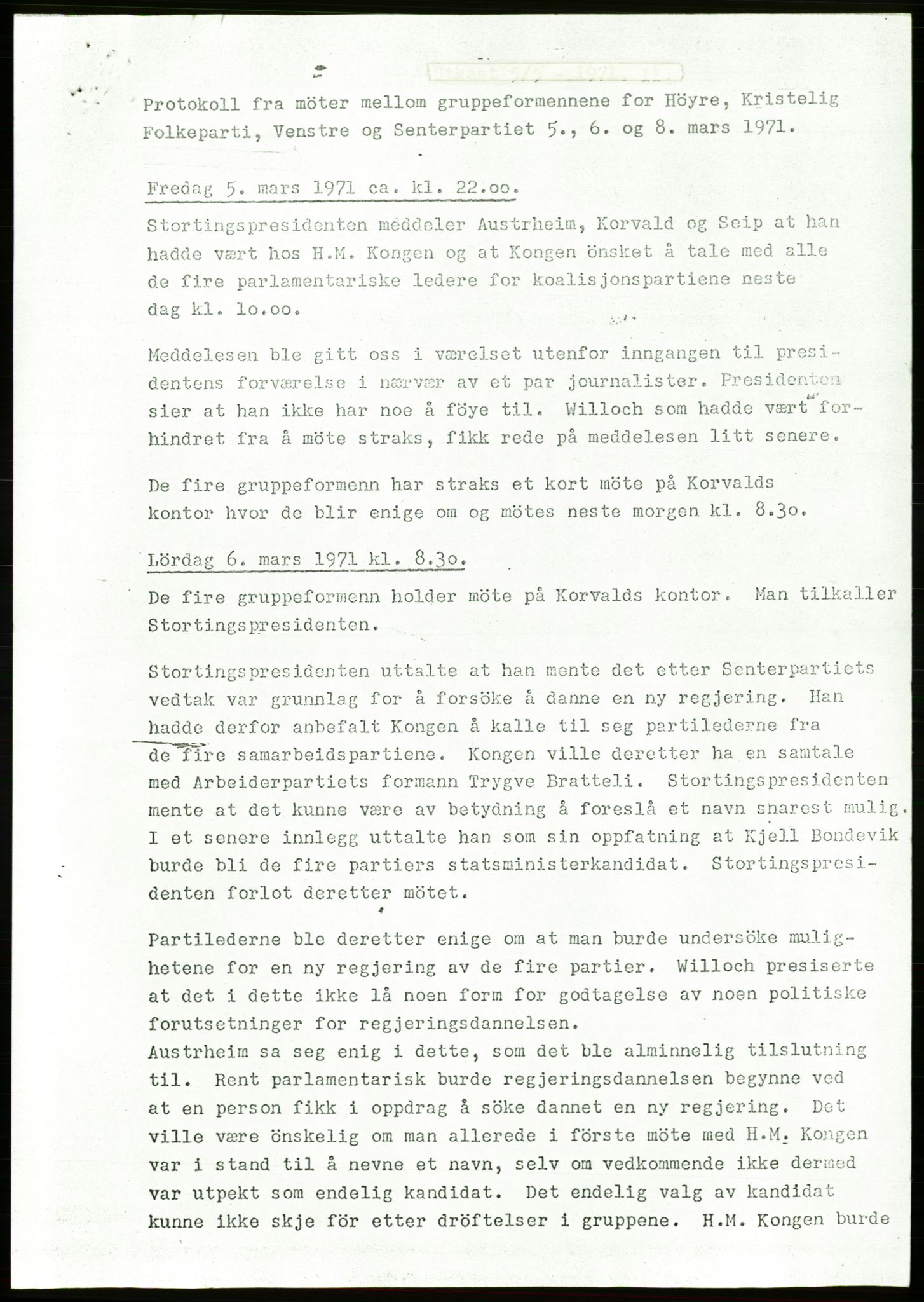 Forhandlingsmøtene mars 1971 mellom Høyre, Kristelig Folkeparti, Senterpartiet og Venstre om dannelse av regjering, AV/RA-PA-0416/A/L0002: --, 1971, s. 236