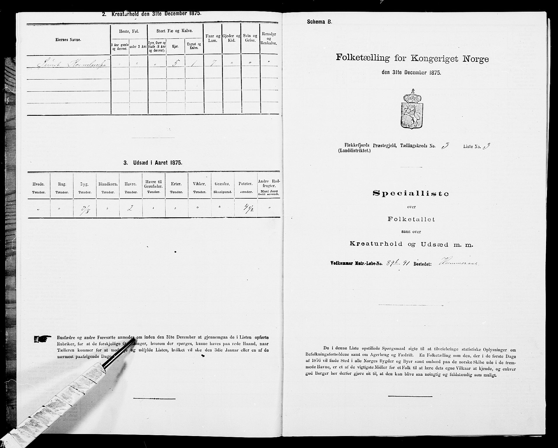 SAK, Folketelling 1875 for 1042L Flekkefjord prestegjeld, Nes sokn og Hidra sokn, 1875, s. 398