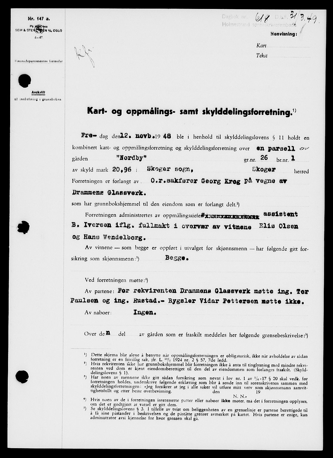 Holmestrand sorenskriveri, SAKO/A-67/G/Ga/Gaa/L0066: Pantebok nr. A-66, 1949-1949, Dagboknr: 618/1949