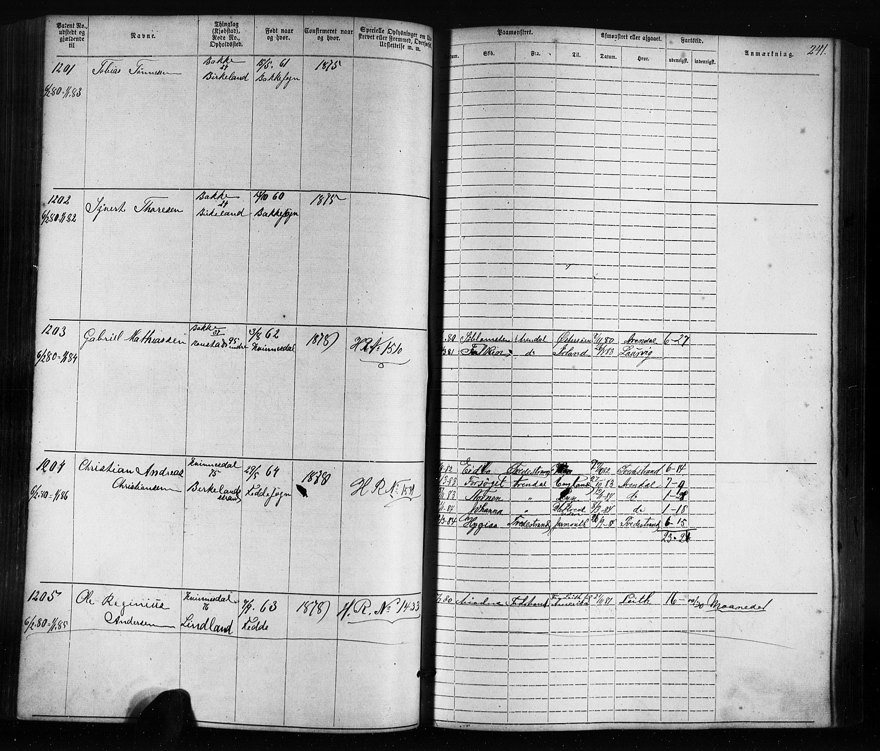 Flekkefjord mønstringskrets, SAK/2031-0018/F/Fa/L0005: Annotasjonsrulle nr 1-1915 med register, Æ-2, 1868-1896, s. 263