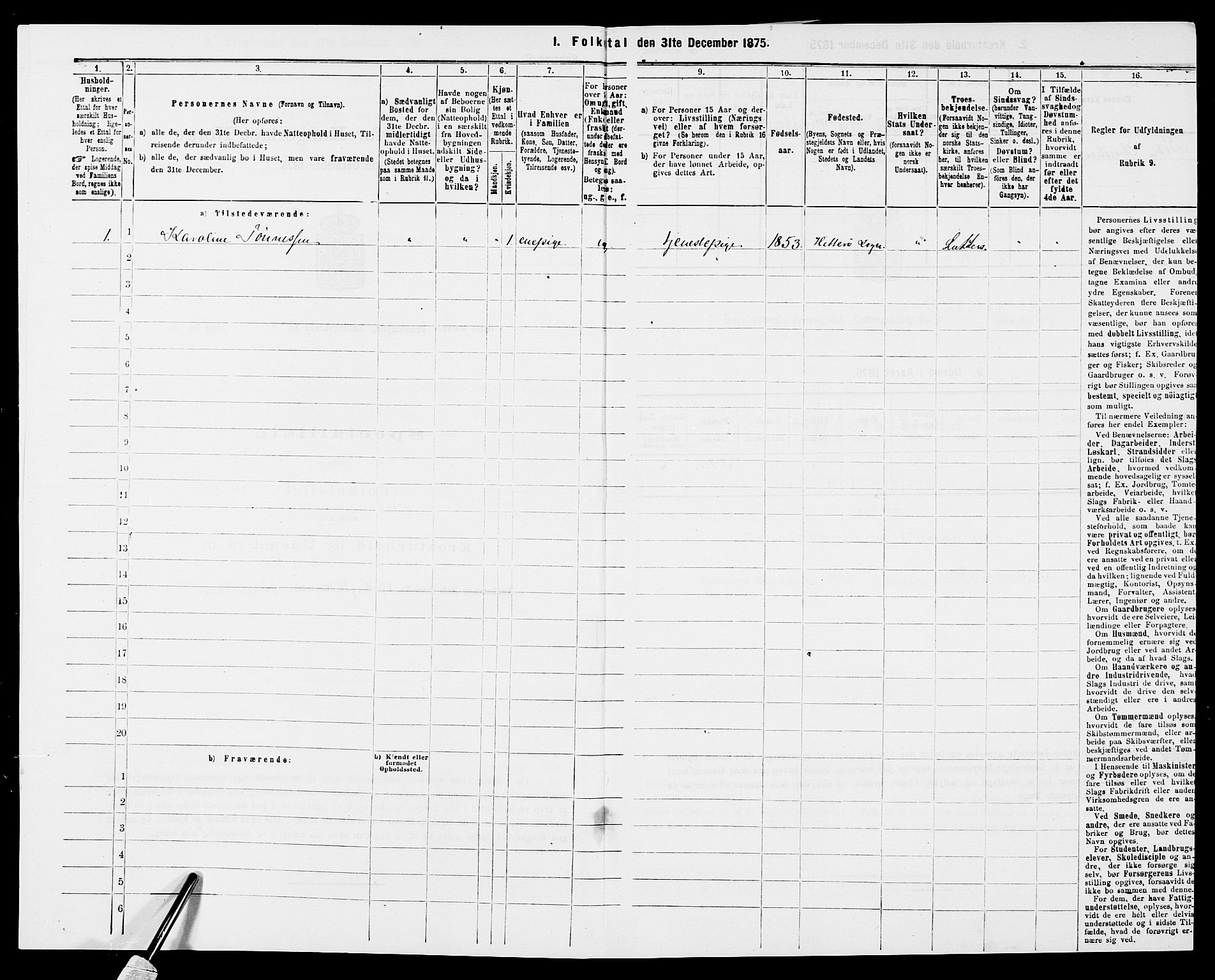 SAK, Folketelling 1875 for 0918P Austre Moland prestegjeld, 1875, s. 2033