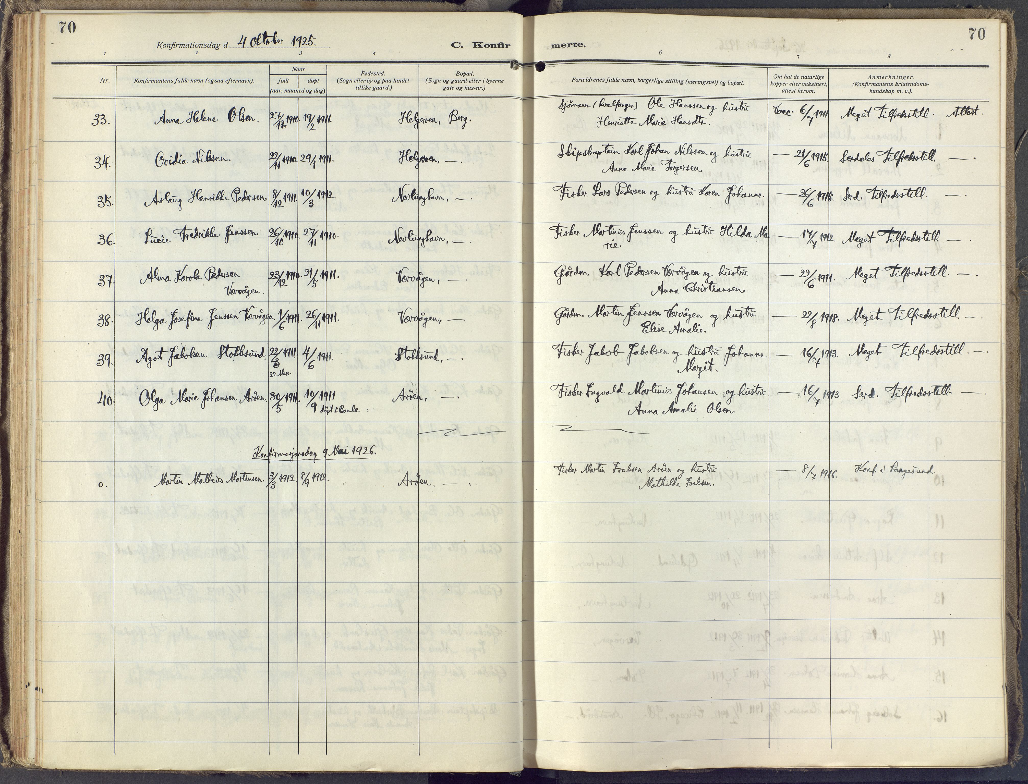 Brunlanes kirkebøker, SAKO/A-342/F/Fb/L0004: Ministerialbok nr. II 4, 1923-1940, s. 70