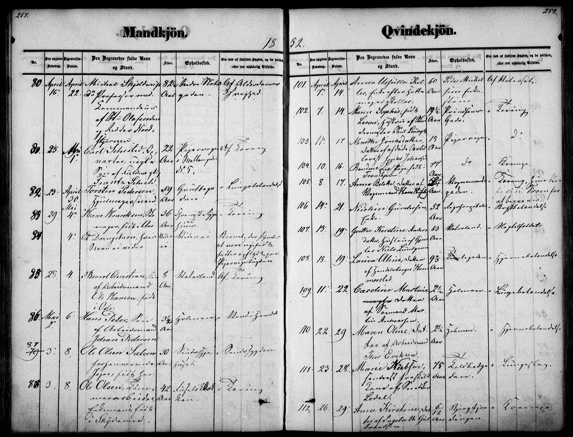 Oslo domkirke Kirkebøker, SAO/A-10752/F/Fa/L0025: Ministerialbok nr. 25, 1847-1867, s. 257-258