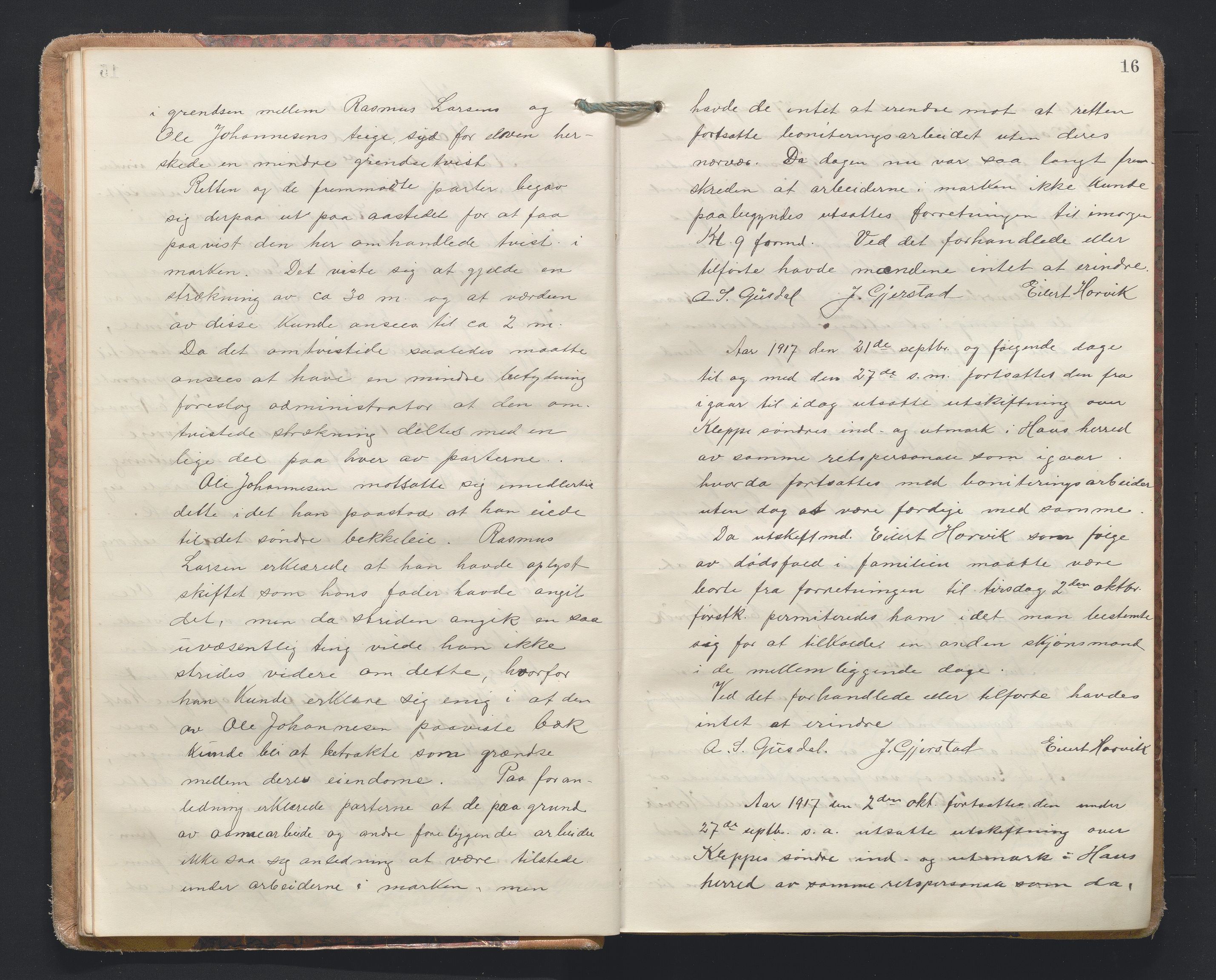 Hordaland jordskiftedøme - I Nordhordland jordskiftedistrikt, AV/SAB-A-6801/A/Aa/L0021: Forhandlingsprotokoll, 1917-1919, s. 15b-16a