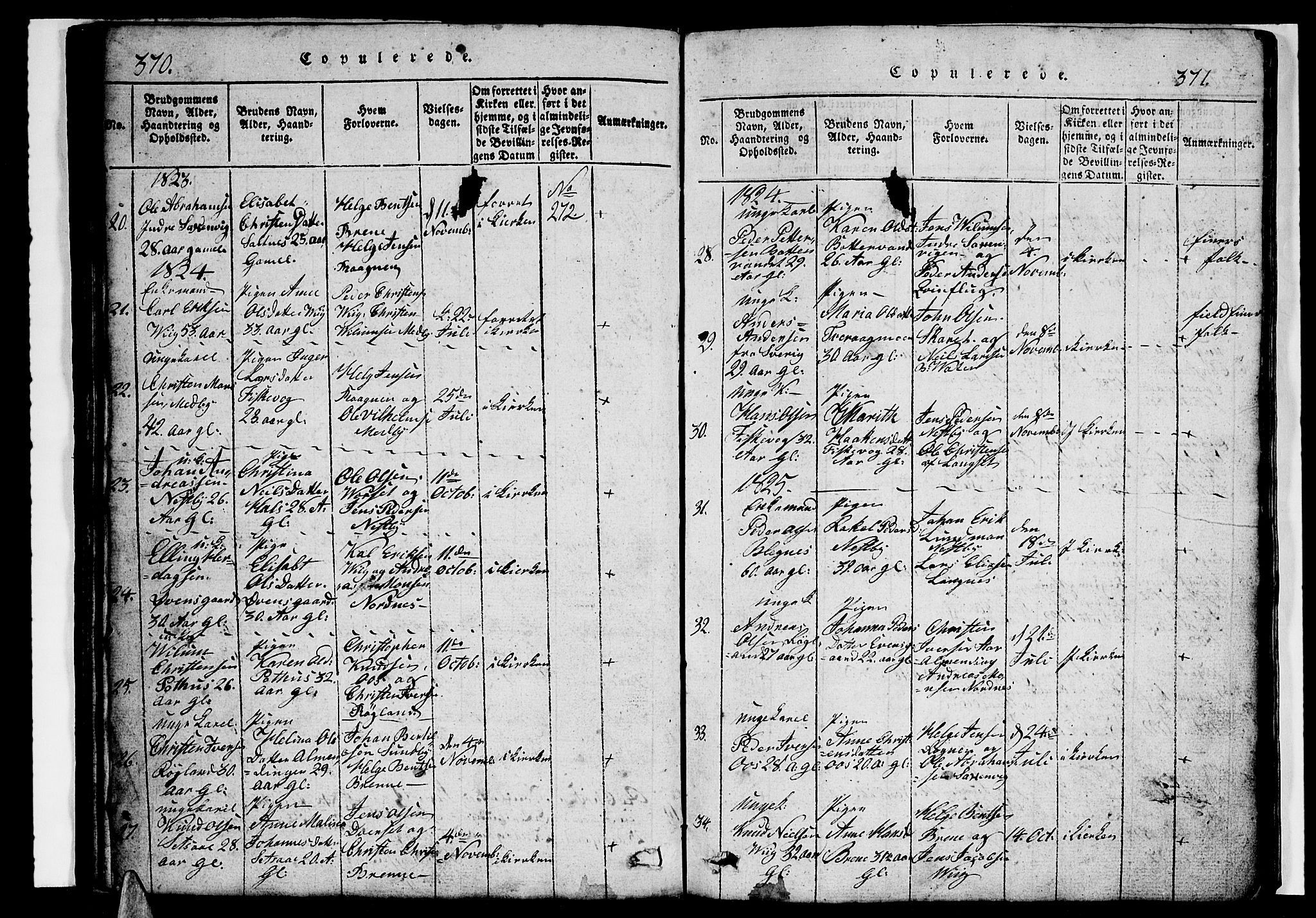 Ministerialprotokoller, klokkerbøker og fødselsregistre - Nordland, AV/SAT-A-1459/847/L0676: Klokkerbok nr. 847C04, 1821-1853, s. 370-371