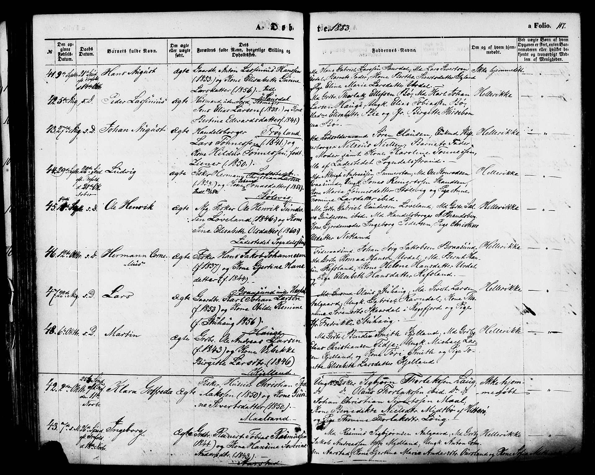Sokndal sokneprestkontor, AV/SAST-A-101808: Ministerialbok nr. A 10, 1874-1886, s. 117