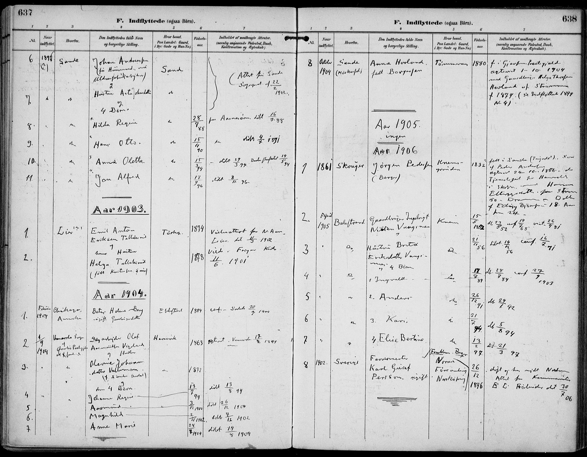 Strømm kirkebøker, AV/SAKO-A-322/F/Fa/L0005: Ministerialbok nr. I 5, 1898-1919, s. 637-638